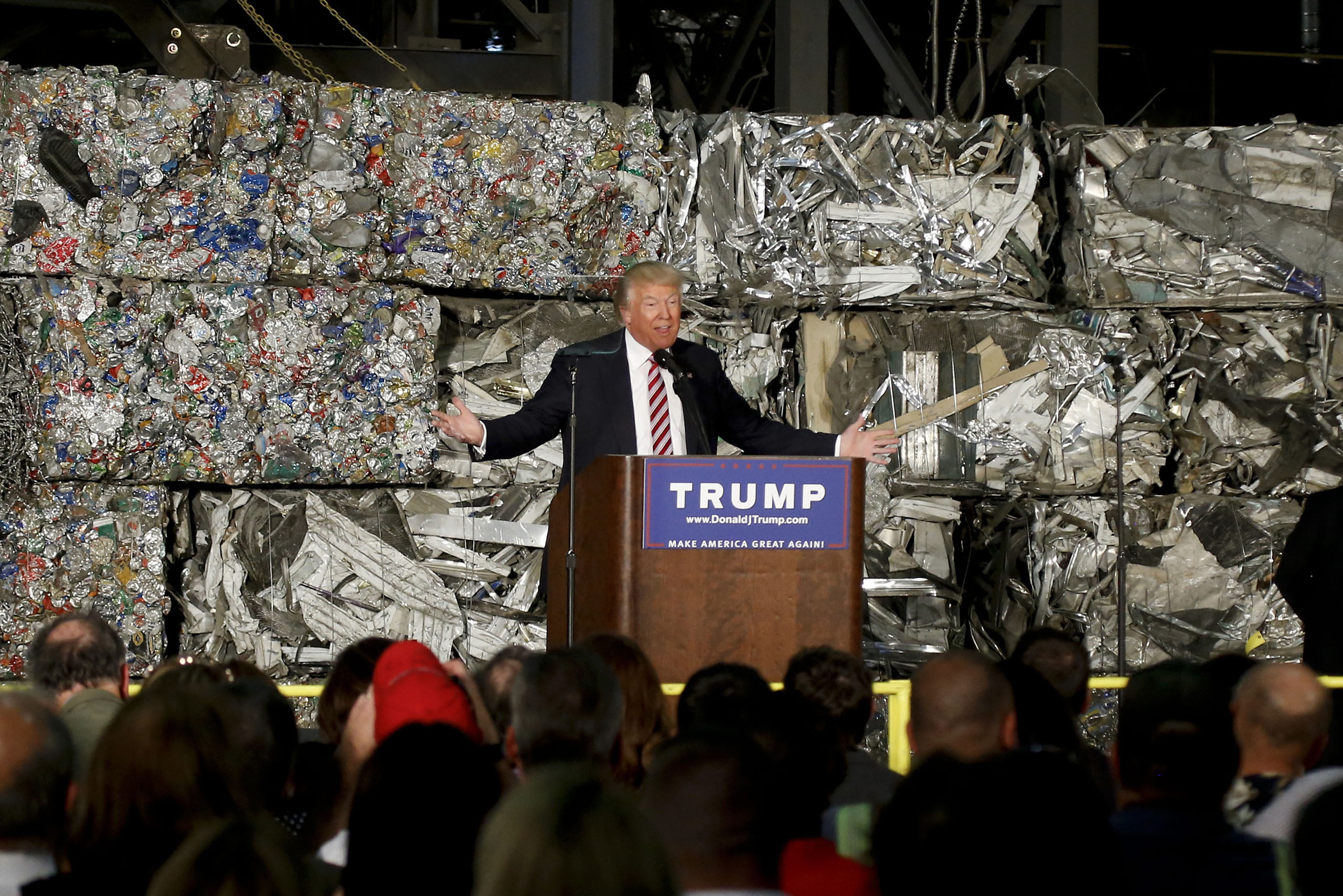 Donald Trump speaks during a campaign stop at Alumisource, a metals recycling facility in Monessen, PA, June 28, 2016. (Keith Srakocic—AP)