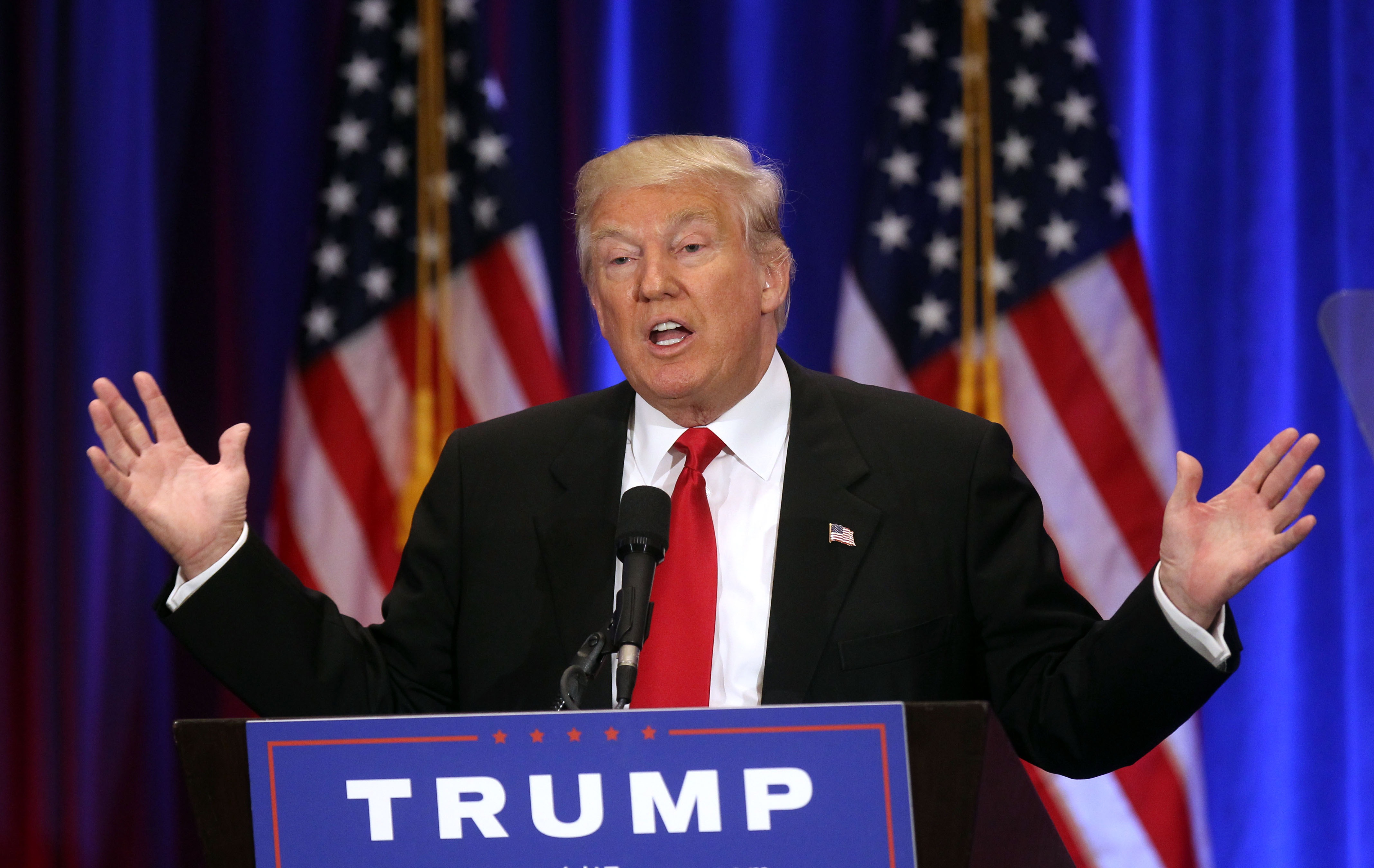 Donald J Trump gives campaign speech at Trump SoHo in New York City on June 22, 2016. (Steve Sands—FilmMagic)