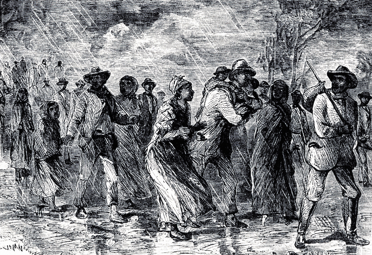 An engraving of fugitive slaves fleeing from Maryland to Delaware by way of the Underground Railroad, 1850-1851. (Universal Images Group / Getty Images)