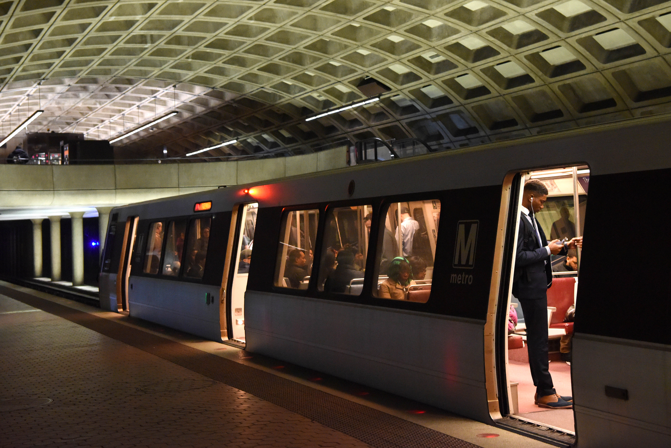Washington, DC - March 30, 2016: A man waited aboard a Metro tr