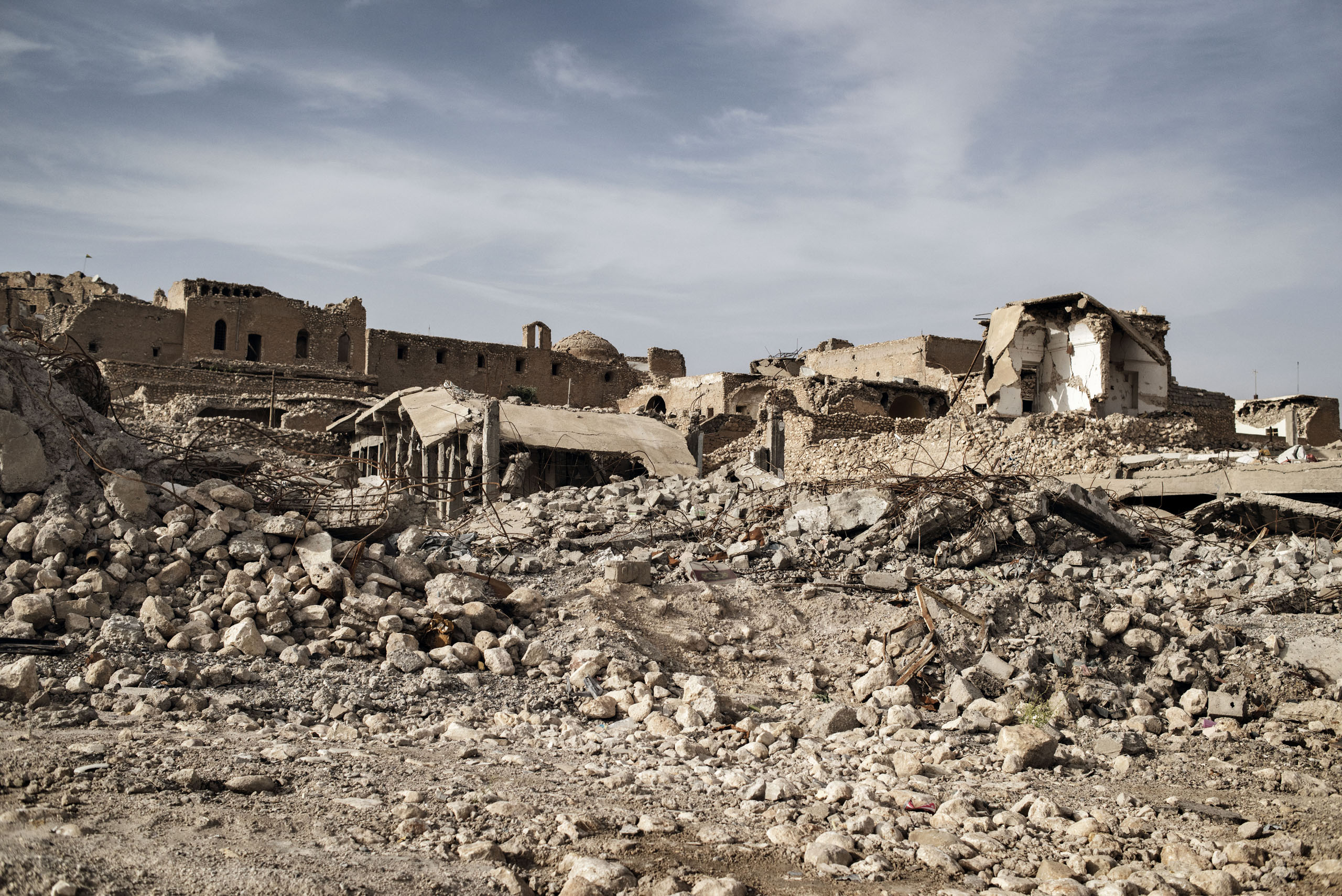 Buildings lay in ruins in the Iraqi town of Sinjar, May 13, 2016. Backed by U.S.-led airstrikes, Kurdish forces retook the town from ISIS in November 2015.