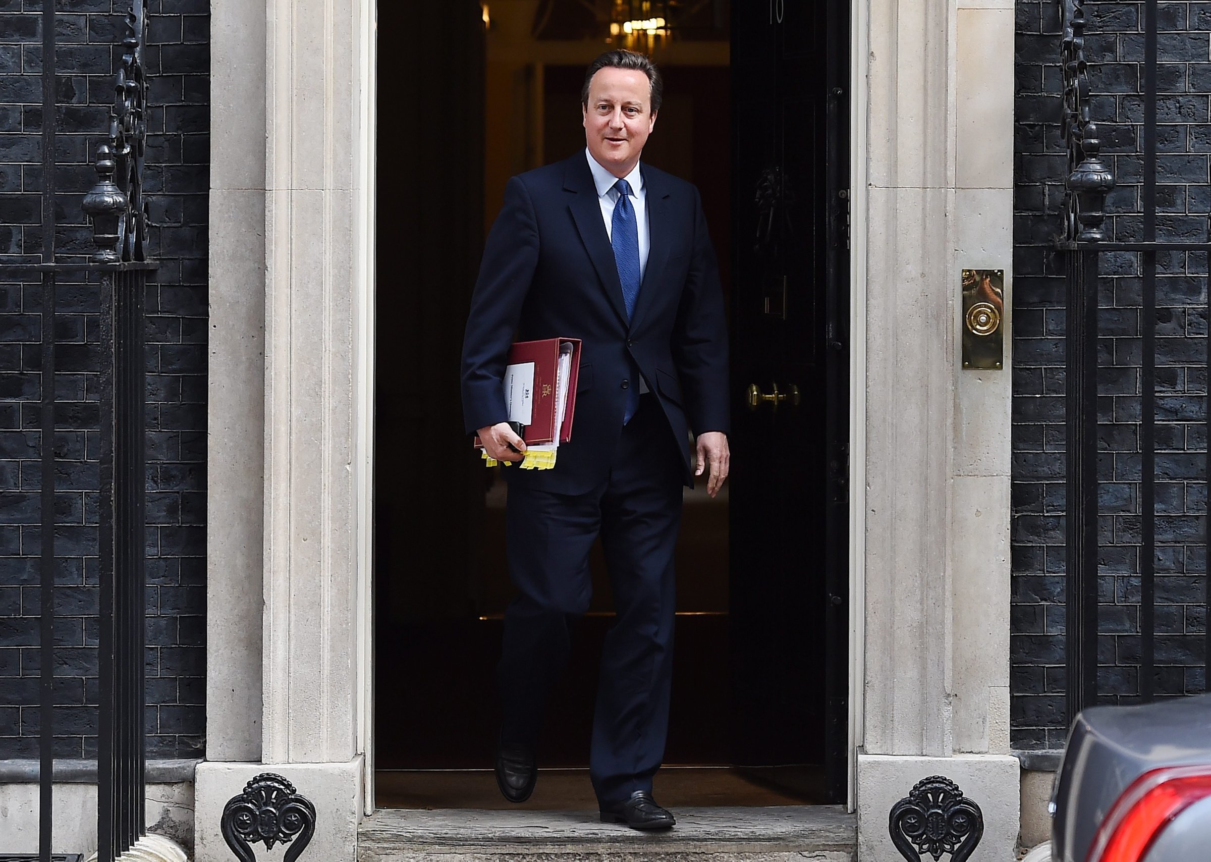 British Prime Minister David Cameron departs 10 Downing Street for his last Prime Minister's Questions in the House of Commons, Westminister, London on July 13, 2016.