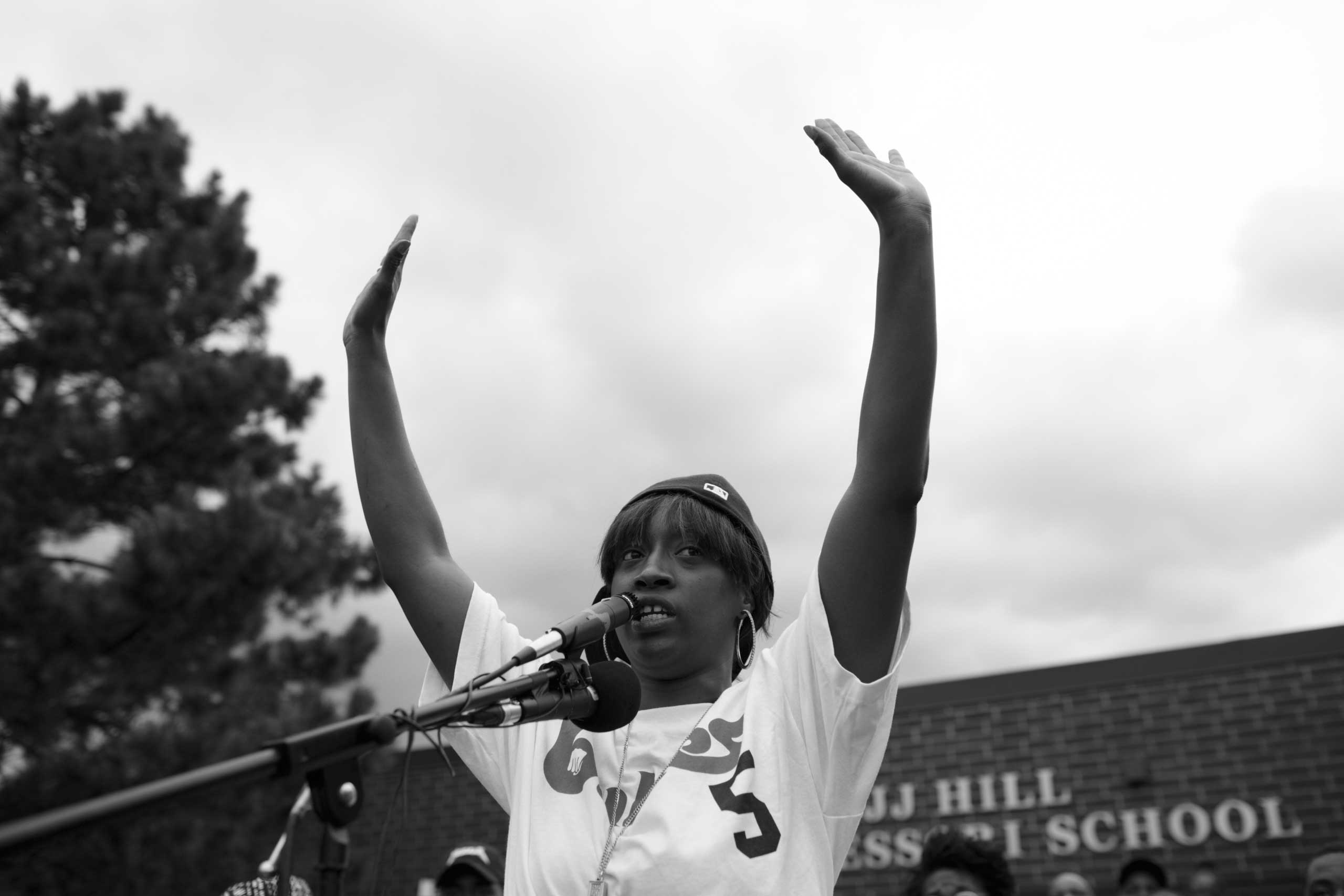 July 7, 2016 - St. Paul, Minnesota: Diamond Lavish Reynolds is holding a speech at J.J. Hill Montessori School at a vigil for Philando Castile, who was fatally shot a day before by a police officer in Falcon Heights. Reynolds was Castile's girlfriend and filmed the incident.