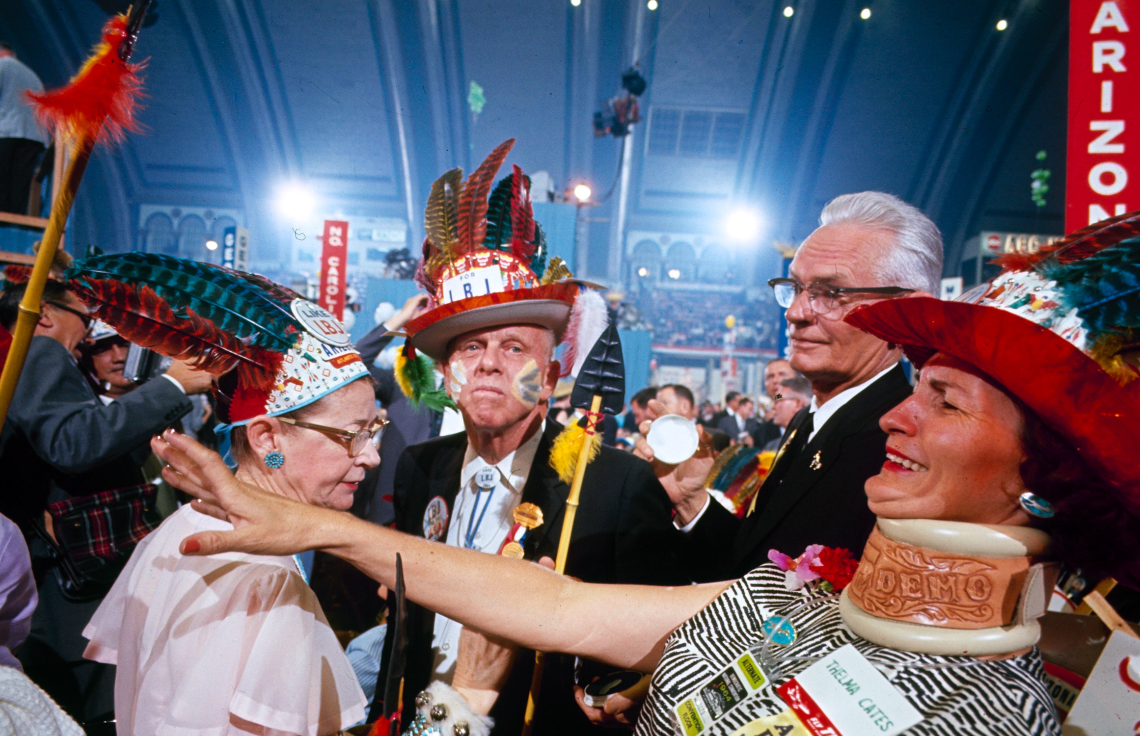 Colorful hats and clothing at the Democratic National Convention, 1964.