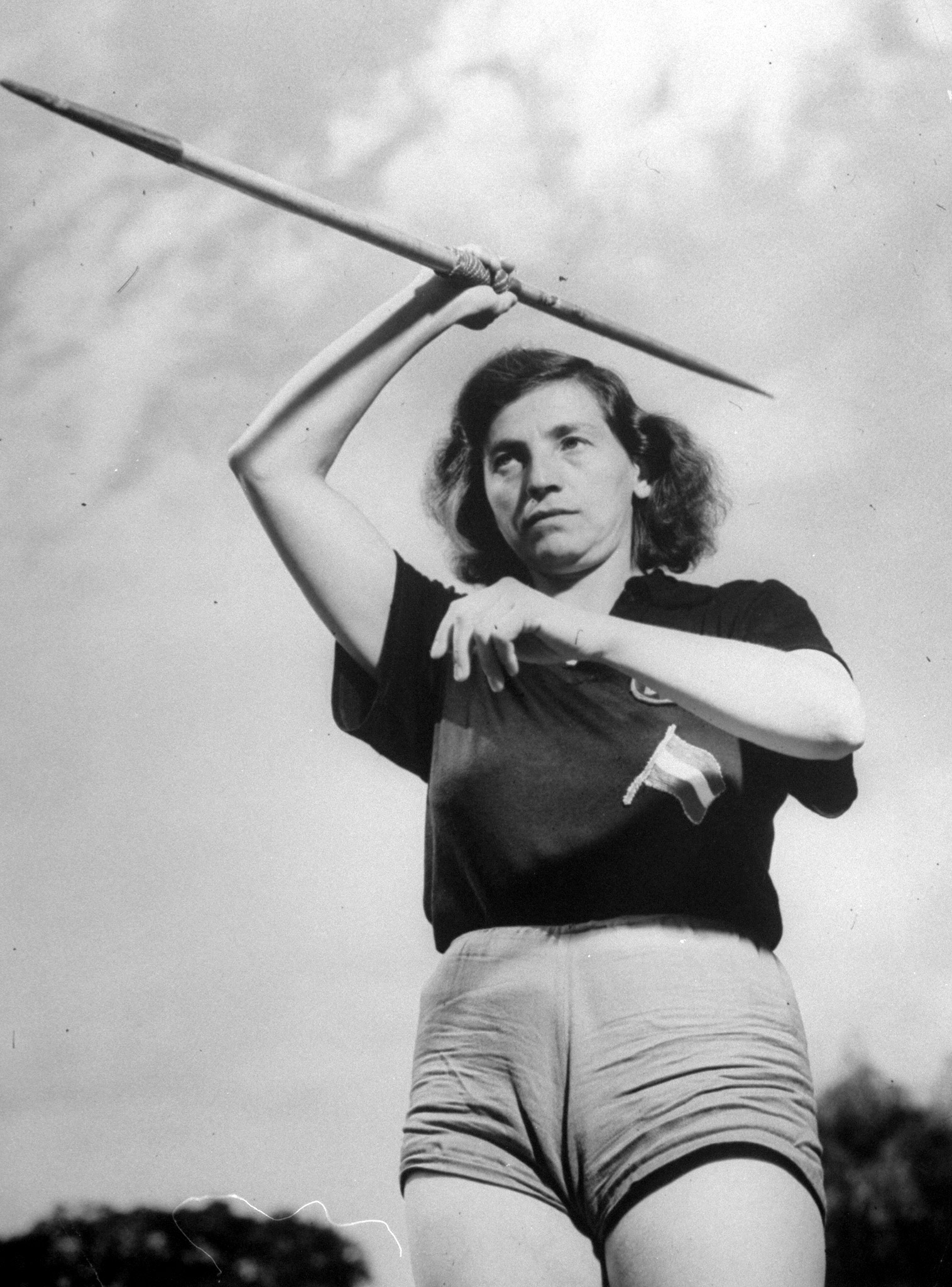 Javelin winner Herma Baumer at the 1948 summer Olympics in London.