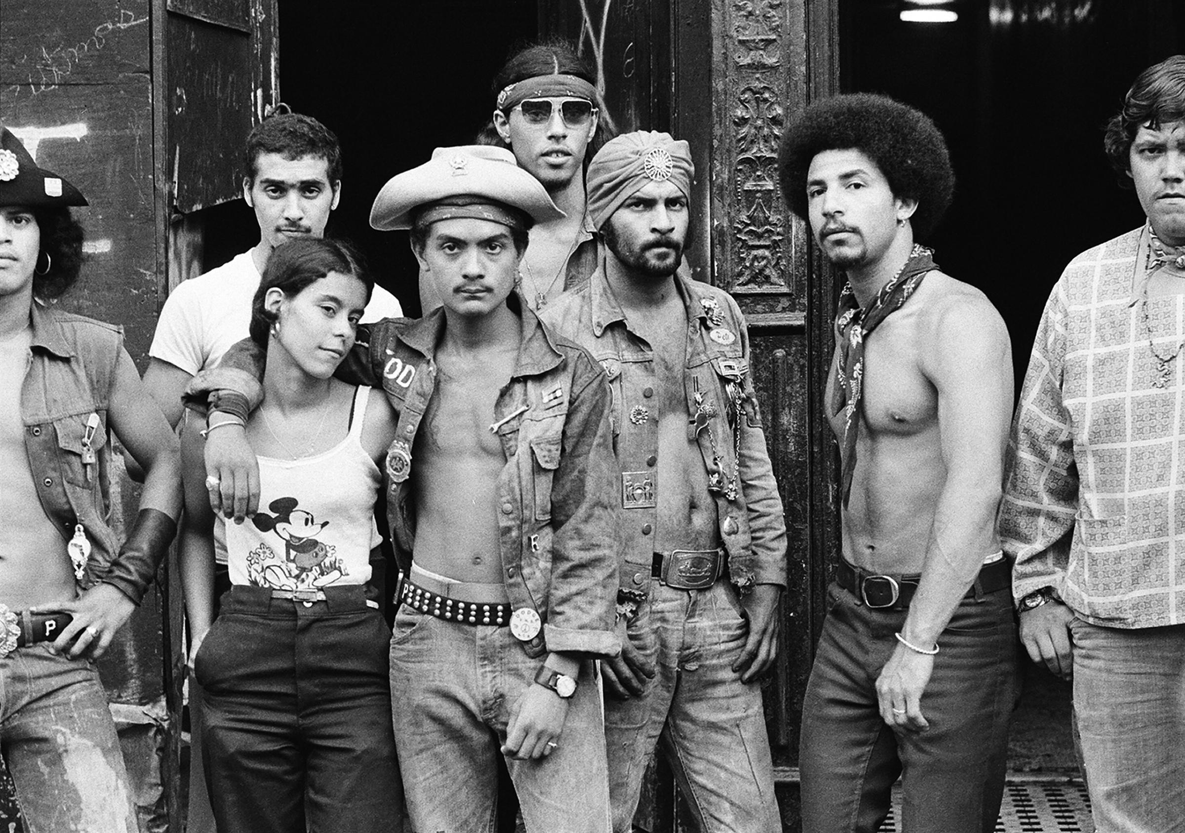 Group portrait of members of Bronx street gang the Dragons, 1975.