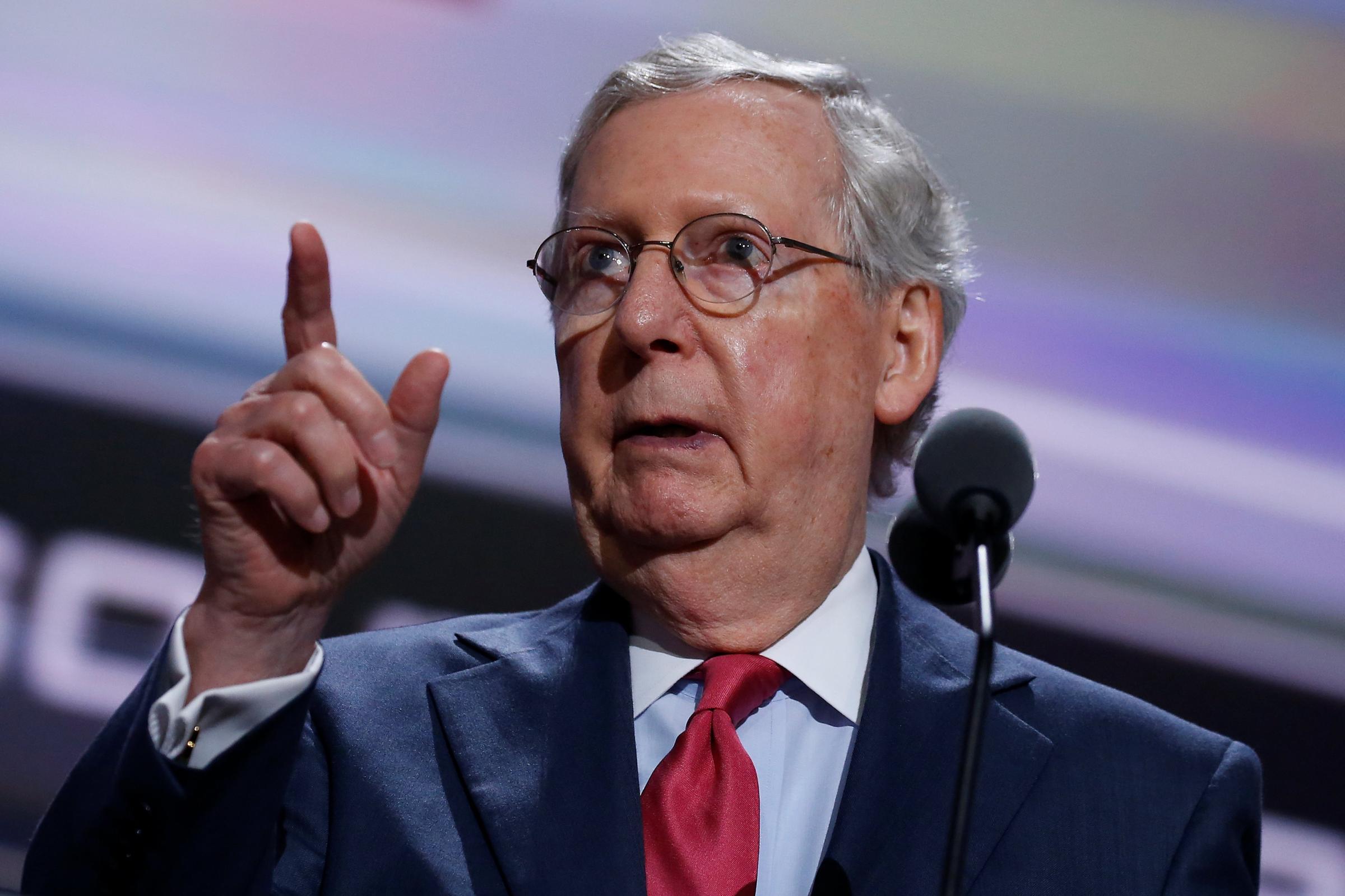 Senator Mitch McConnell prepares to speak at the Republican Convention in Cleveland, July 19, 2016.