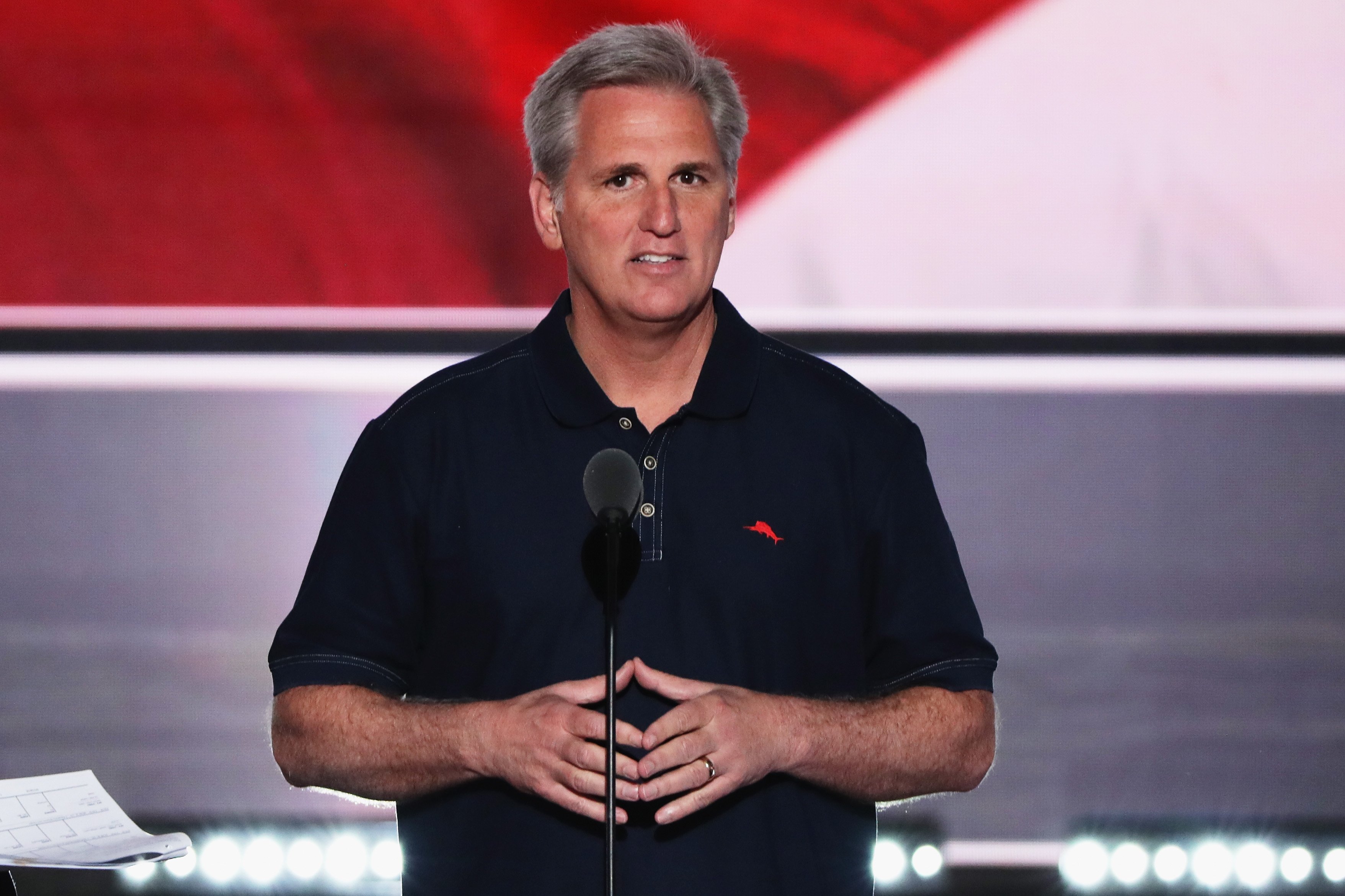 House Majority Leader Rep. Kevin McCarthy stands on stage prior to the start of the second day of the Republican National Convention on July 19, 2016 at the Quicken Loans Arena in Cleveland. (Alex Wong—Getty Images)