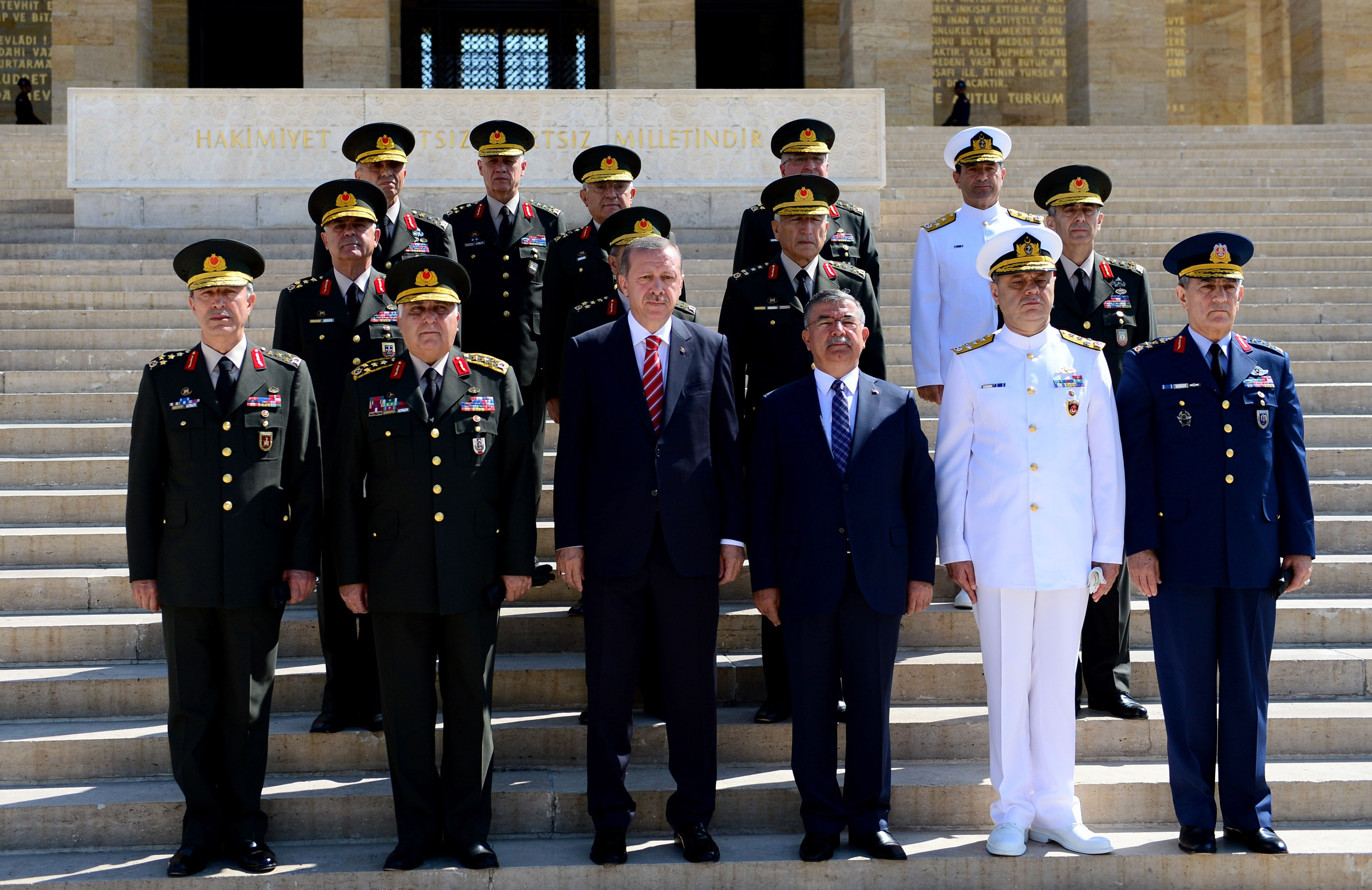 Prime Minister Recep Tayyip Erdogan (third from the front left) and General Akin Ozturk (front right) pictured with members of the Supreme Military Council in Ankara, Turkey on August 4, 2014. (Anadolu Agency—Getty Images)
