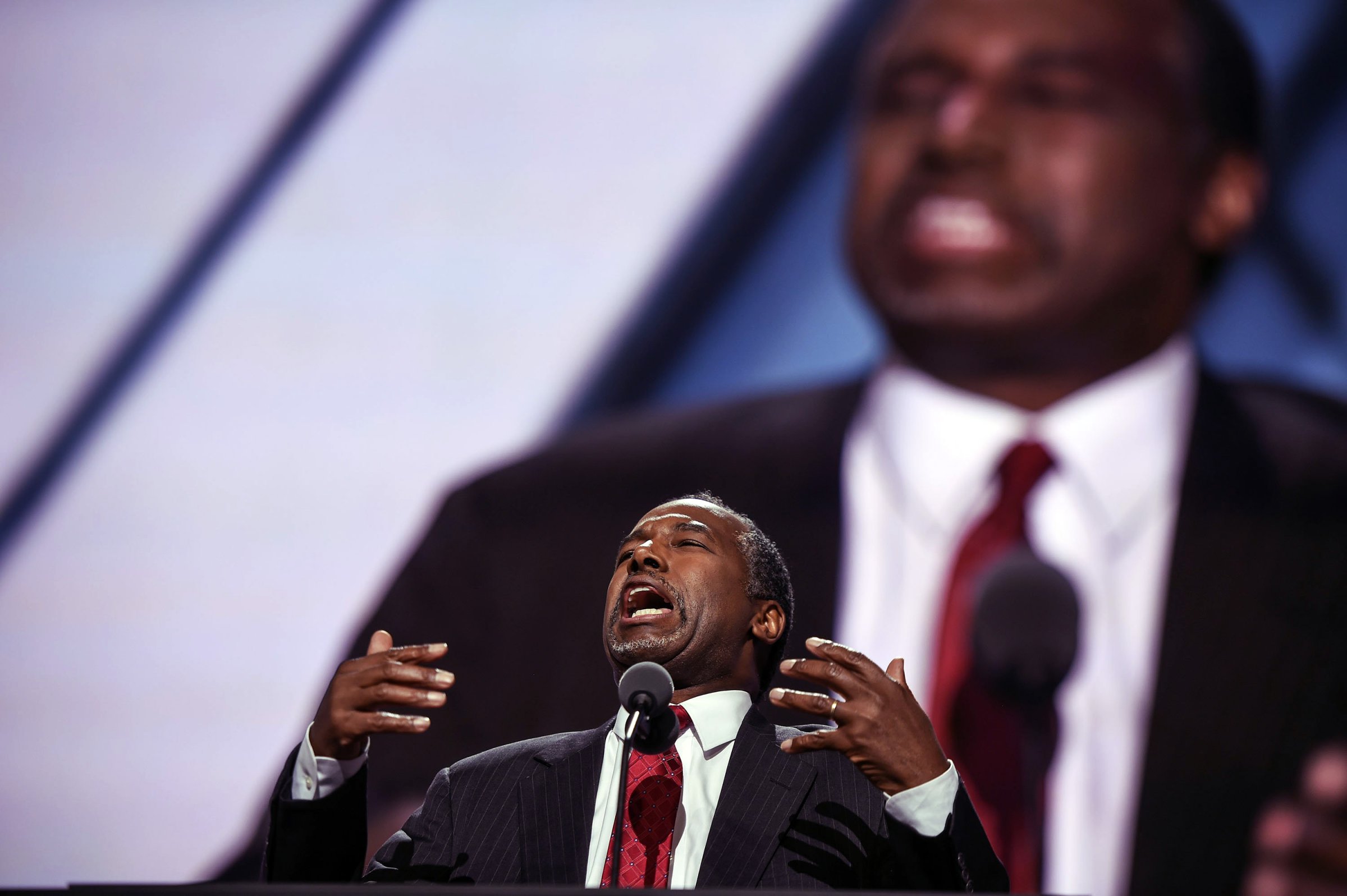 Retired neurosurgeon and former Republican presidential candidate Ben Carson speaks during the second day of the Republican National Convention on July 19, 2016 in Cleveland.