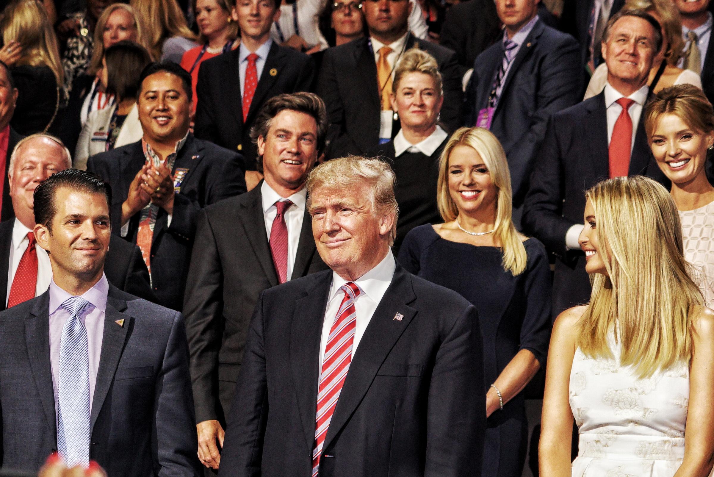 Donald Trump with his children Eric and Ivanka Trump at the Republican National Convention in Cleveland, on July 20, 2016.