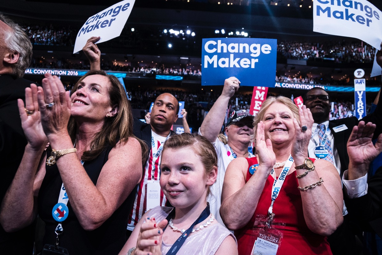 Supporters of Hillary Clinton cheer at the Democratic National Convention on Tuesday, July 26, 2016 in Philadelphia.