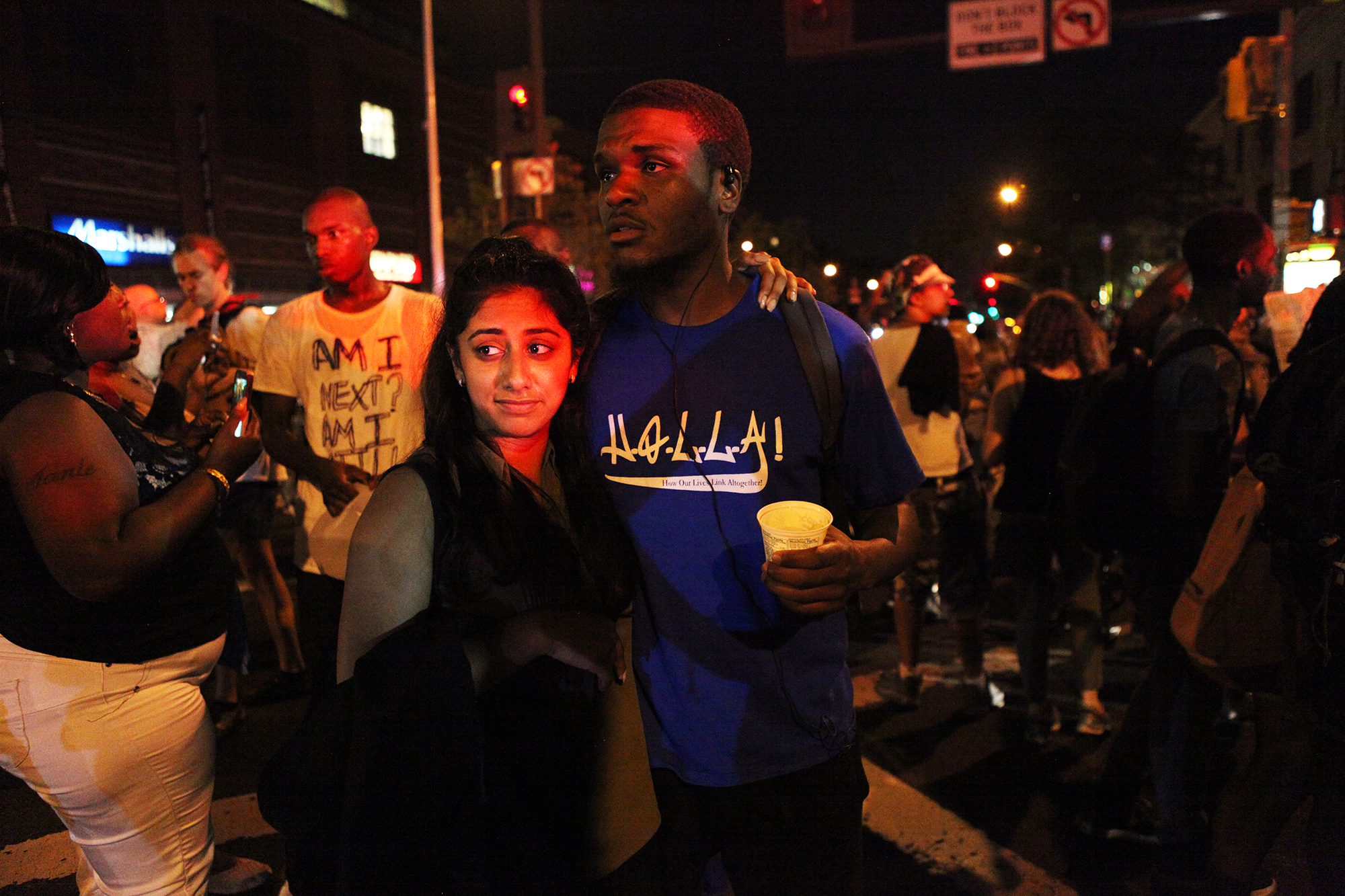 Protesters pause in Harlem in New York City, on July 7, 2016.