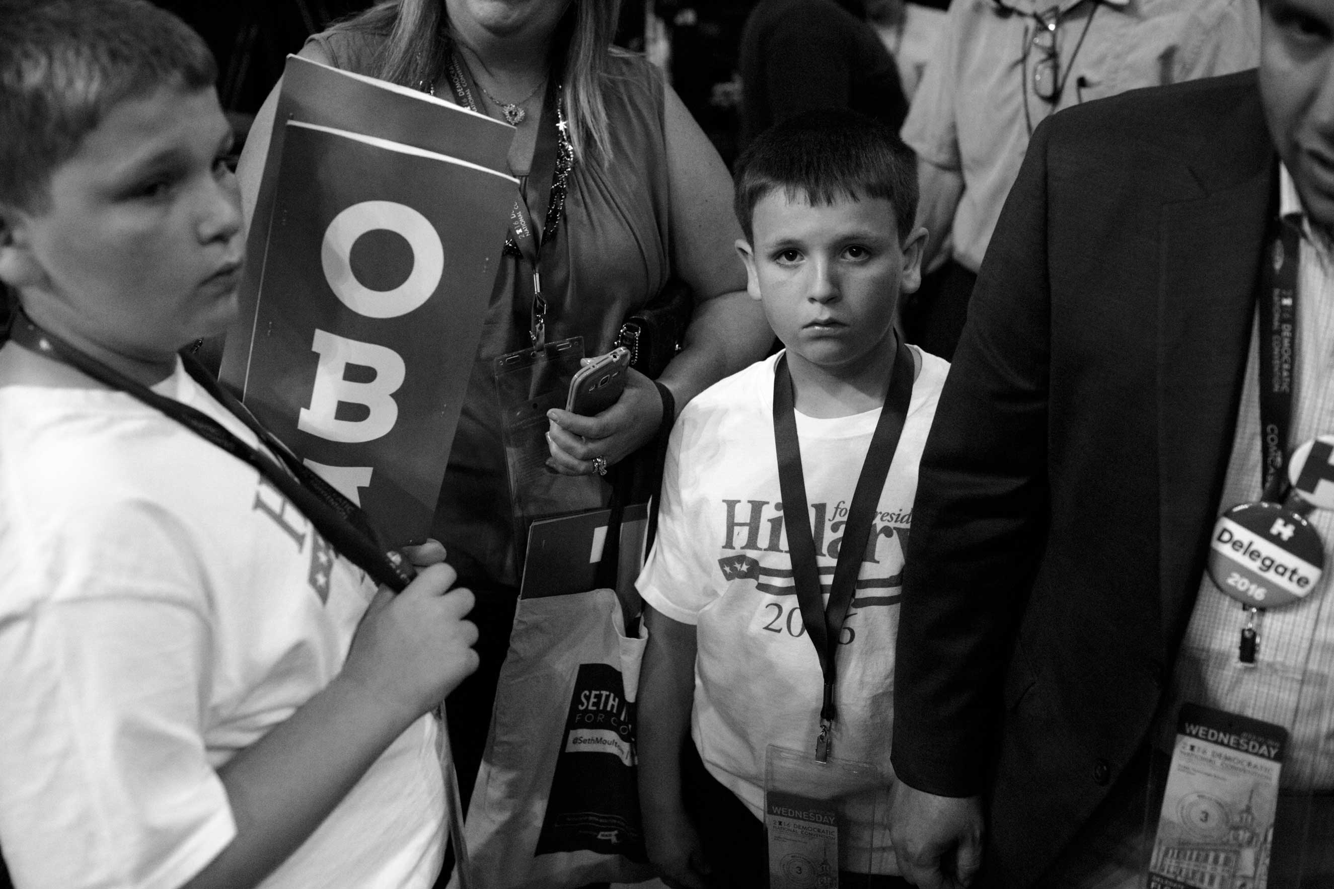 27 July 2016 - Philadelphia, PA - Hillary supporters are on the convention floor after the third day of the Democratic National Convention comes to an end. President Barack Obama and Vice President Joe Biden were addressing the delegates earlier this evening.
