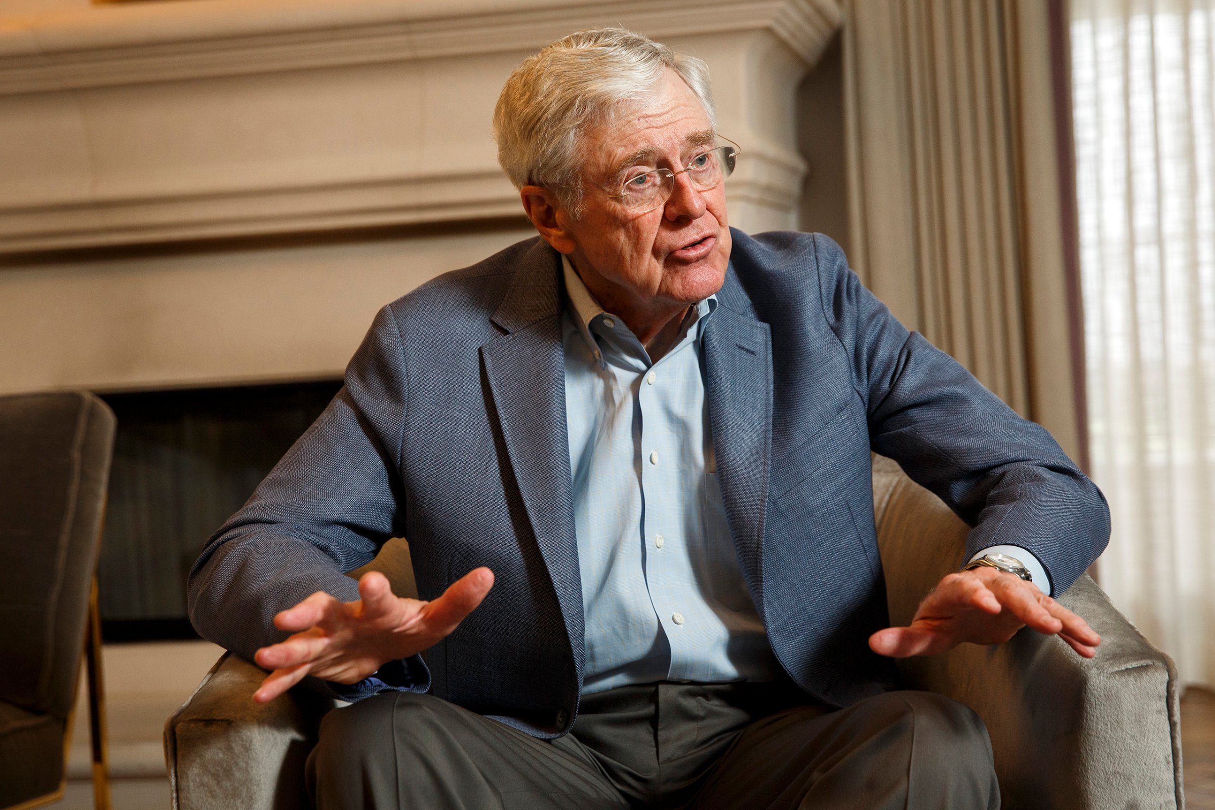 Charles Koch speaks during an interview with the Washington Post at the Freedom Partners Summit in Dana Point, Calif., on Aug. 3, 2015.