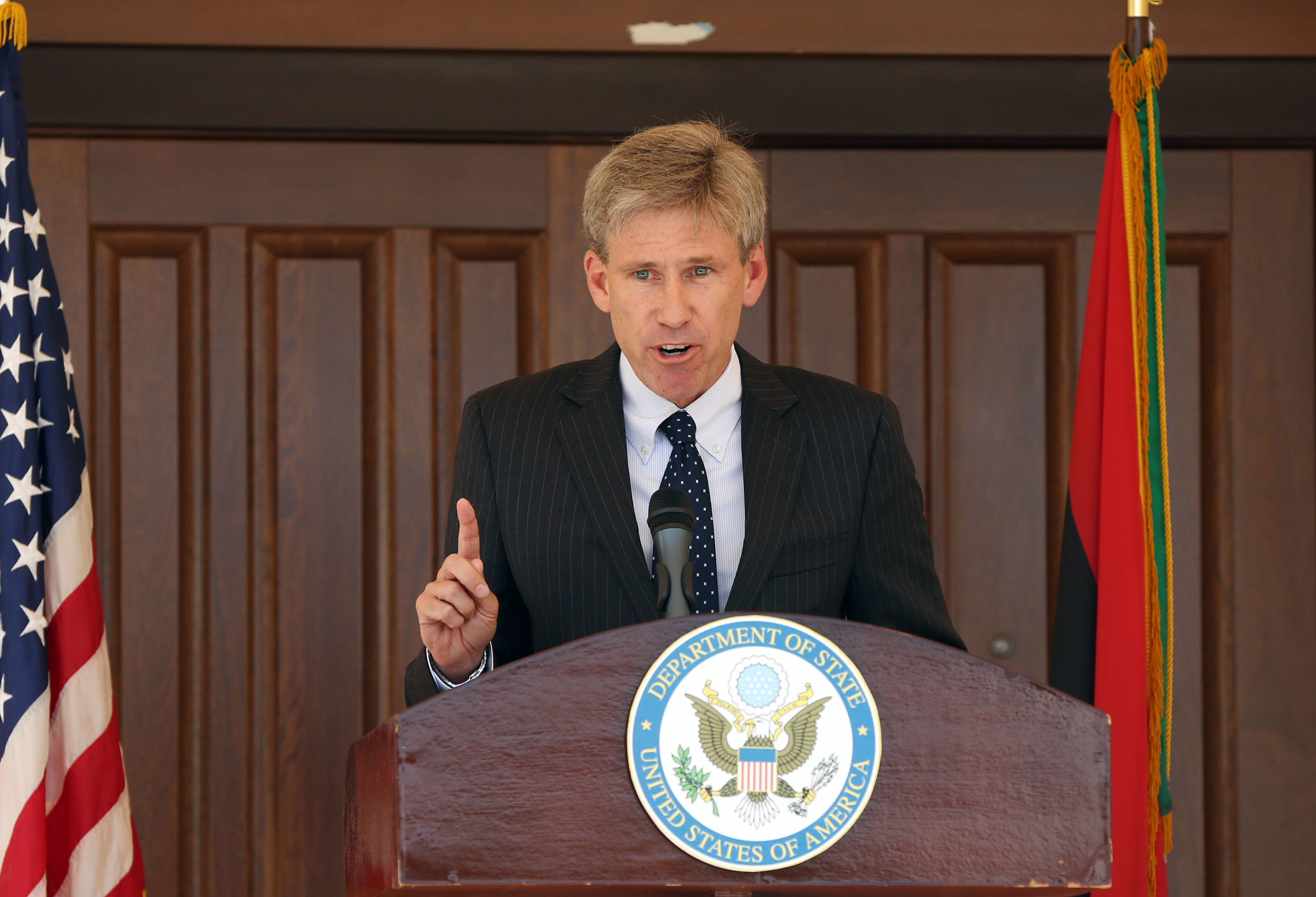 U.S. Ambassador to Libya Chris Stevens gives a speech on August 26, 2012 at the U.S. embassy in Tripoli. (Mahmud Turkia—AFP/Getty Images)