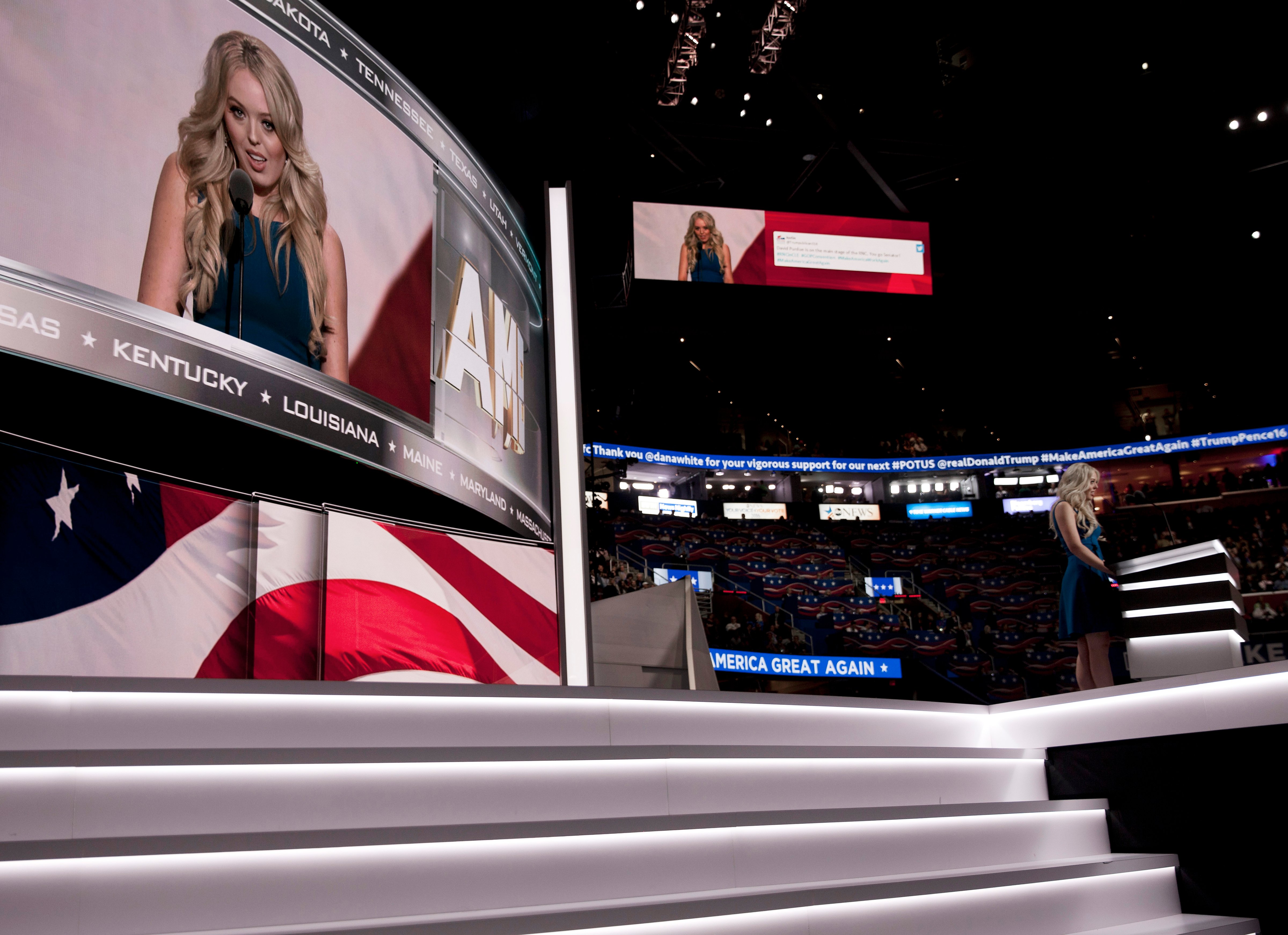 Tiffany Trump, daughter of Donald Trump, speaks at the 2016 Republican National Convention in Cleveland on July 19, 2016. (Christopher Morris—VII for TIME)