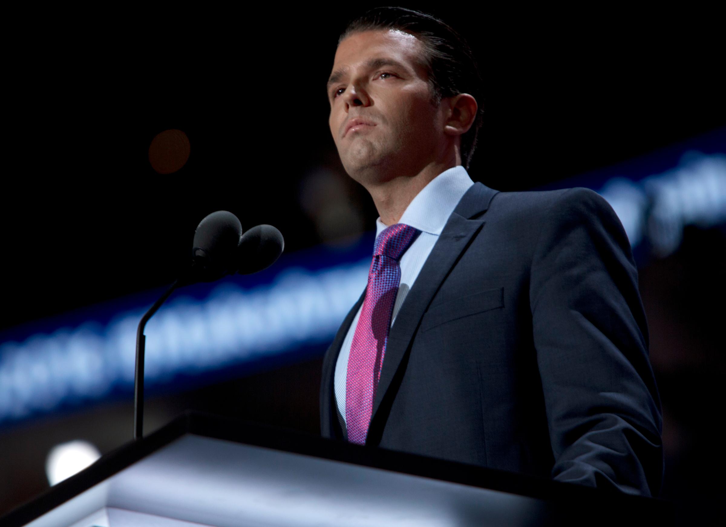 Donald Trump Jr. speaks at the Republican National Convention in Cleveland on July 19, 2016.