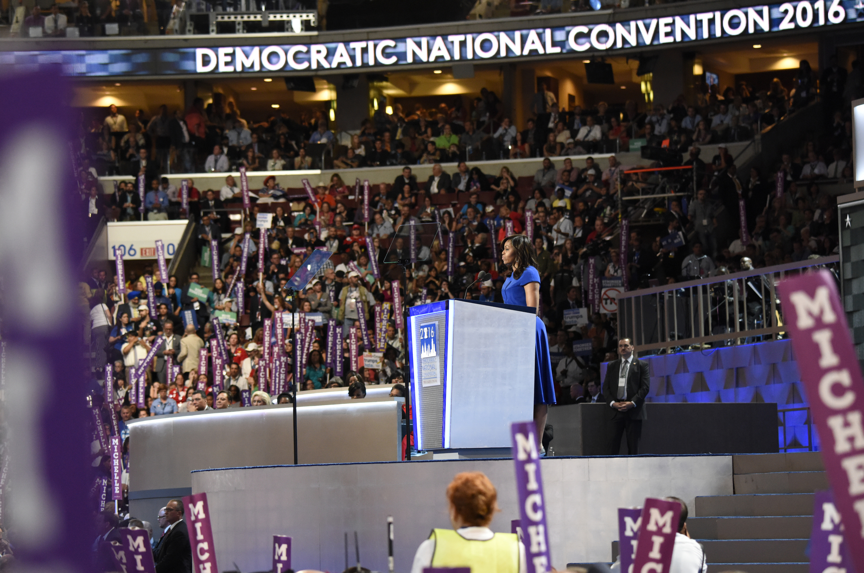 First Lady Michelle Obama speaks at the Democratic National Convention in Philadelphia, Penn., on July 26. (Ida Mae Astute—ABC/ Getty Images)