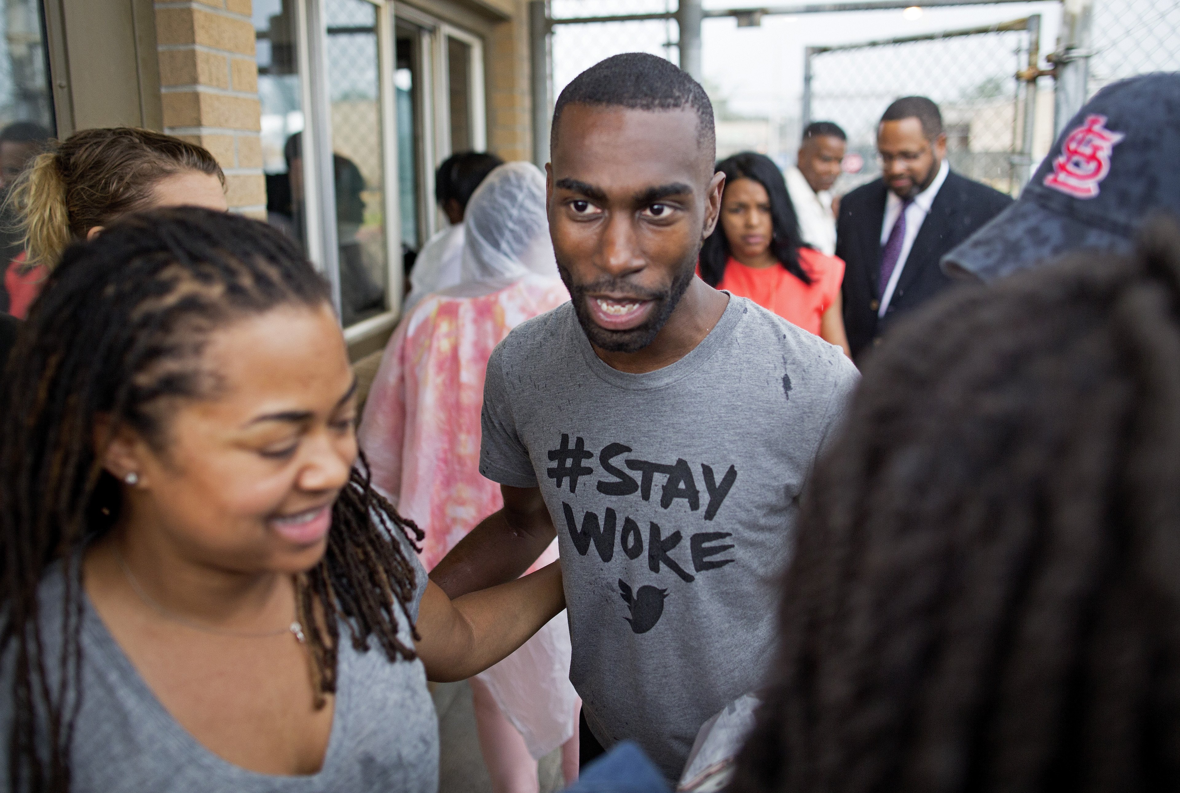 Black Lives Matter activist DeRay McKesson walks out of the Baton Rouge jail in Baton Rouge, La., July 10, 2016. (Max Becherer&mdash;AP)