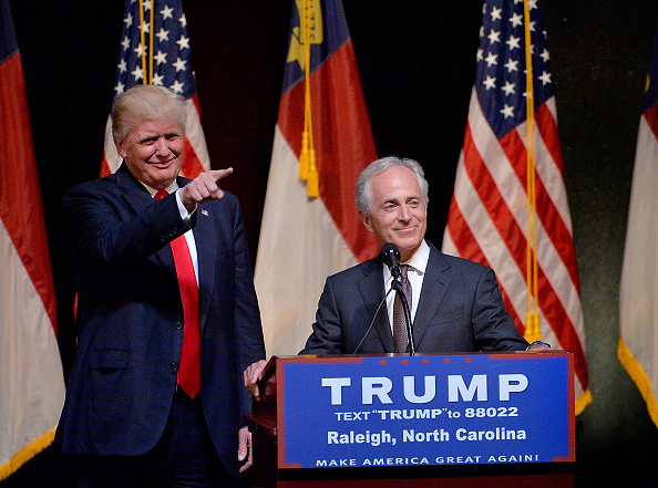 Presumptive Republican presidential nominee Donald Trump stands next to Sen. Bob Corker (R-TN) during a campaign event at the Duke Energy Center for the Performing Arts  on July 5, 2016 in Raleigh, North Carolina.