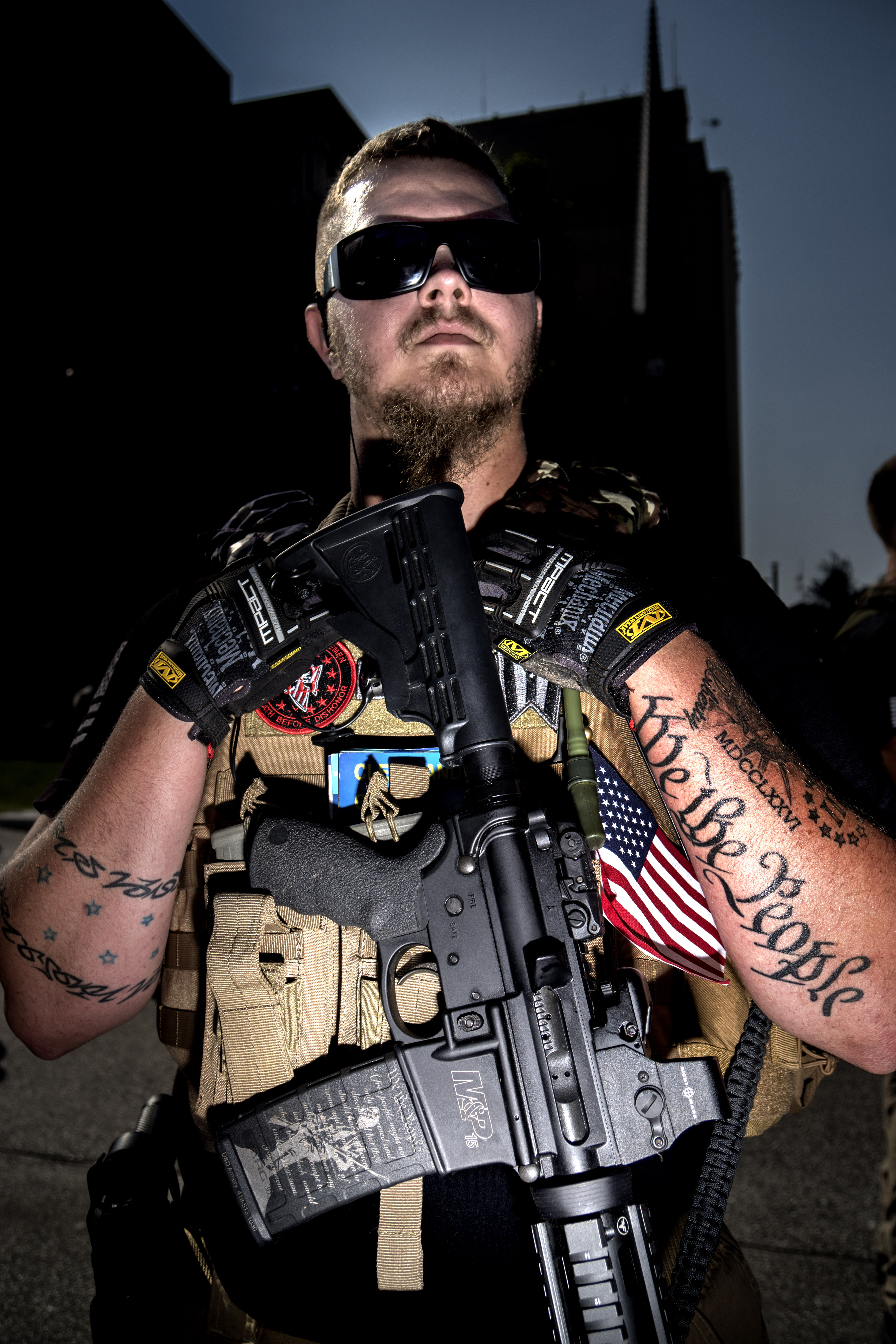 Trevor Leis, of Lime, supports open carry at the Cleveland Public Square amidst various protests at the Republican National Convention in Cleveland on July 19, 2016.