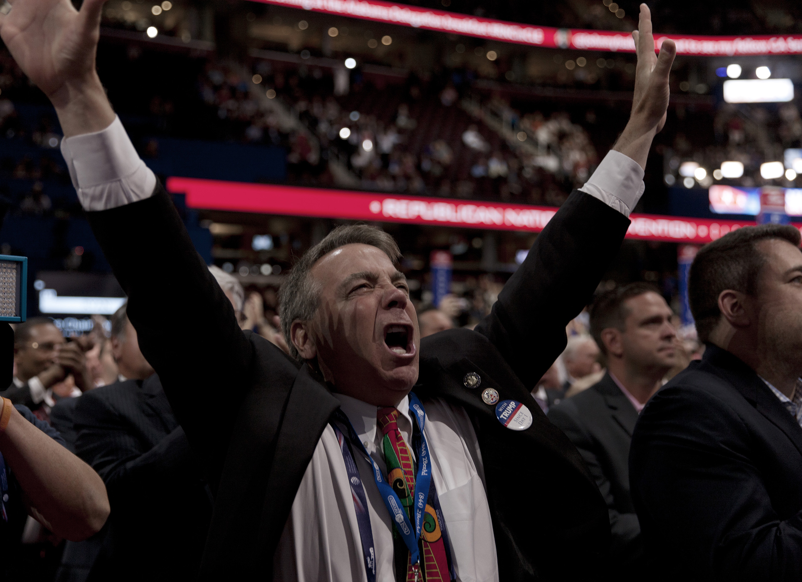 Attendees cheers at the Republican National Convention on July 19, 2016 at the Quicken Loans Arena in Cleveland.
