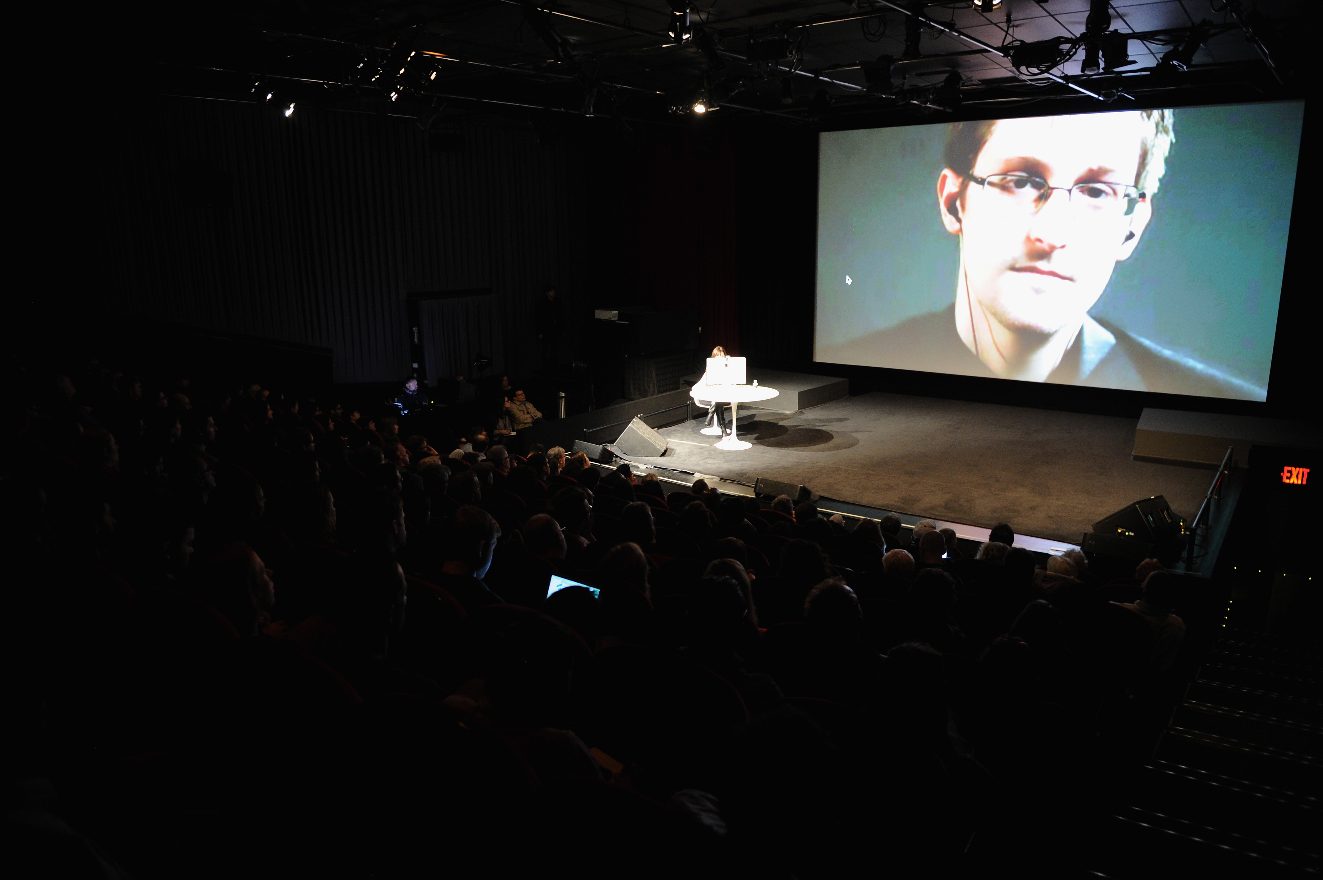 General view of atmosphere at Edward Snowden Interviewed by Jane Mayer at the MasterCard stage at SVA Theatre during The New Yorker Festival on Oct. 11, 2014 (Bryan Bedder—Getty Images for The New Yorker)