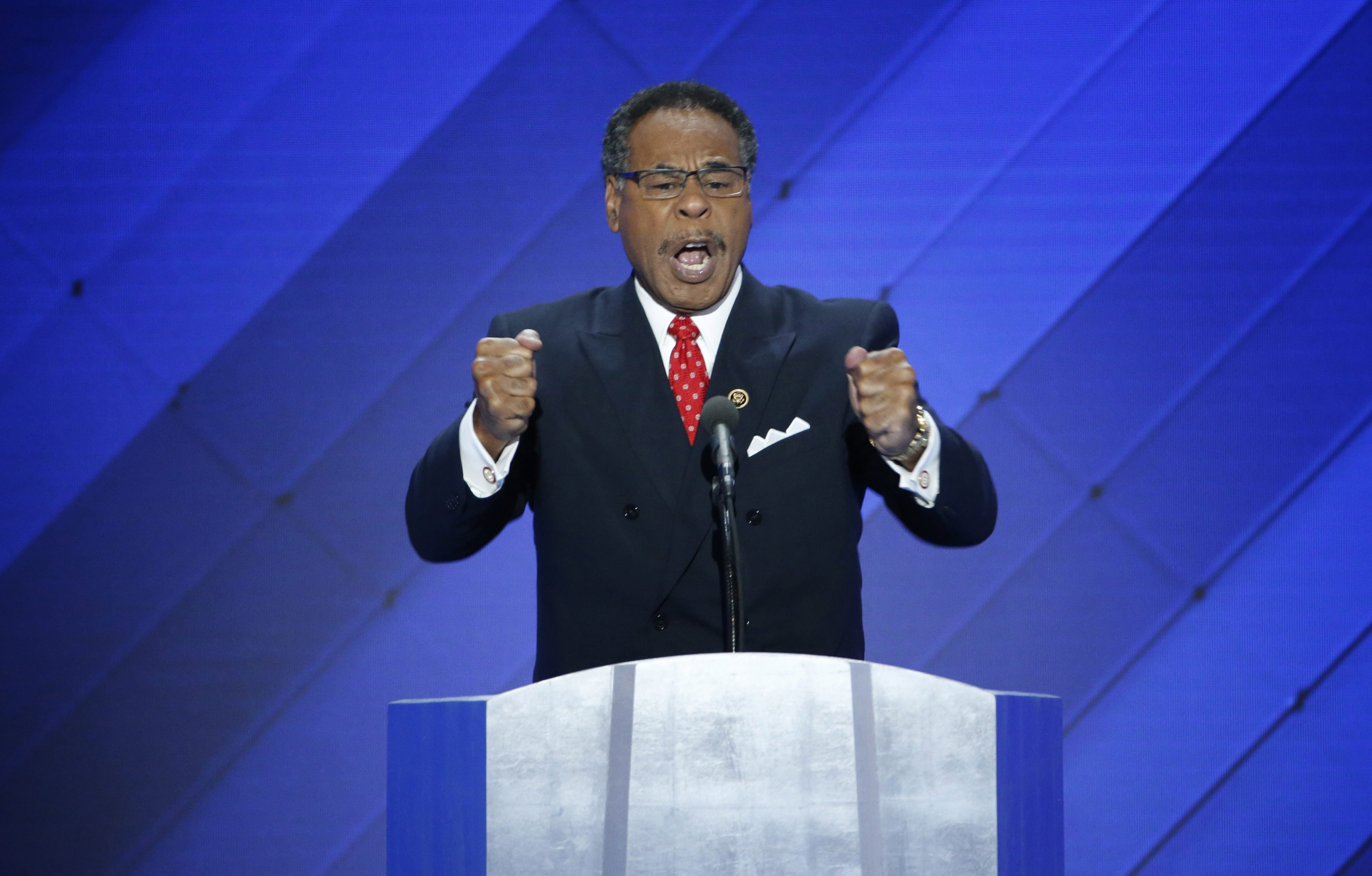 Representative from Missouri Emanuel Cleaver delivers remarks in the Wells Fargo Center on the final day of the 2016 Democratic National Convention in Philadelphia on  July 28, 2016. (Shawn Thew—EPA)