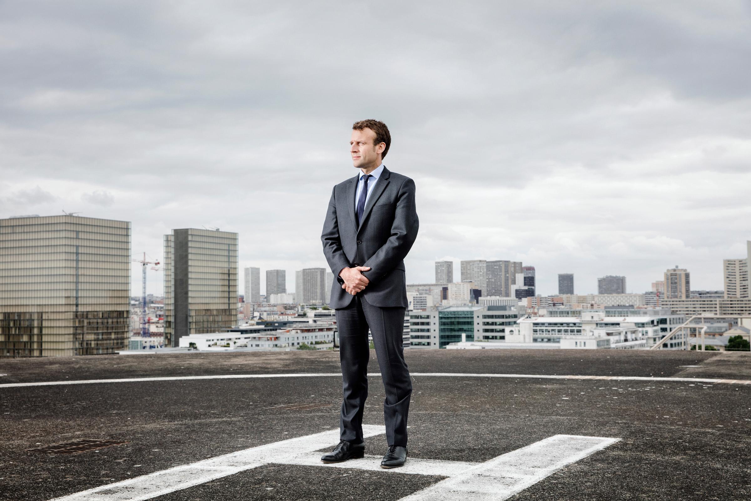 Emmanuel Macron, France's Minister for the Economy, Industry and Digital Affairs, on the heliport of the Ministry of Economy and Finance in Paris on June 13, 2016.