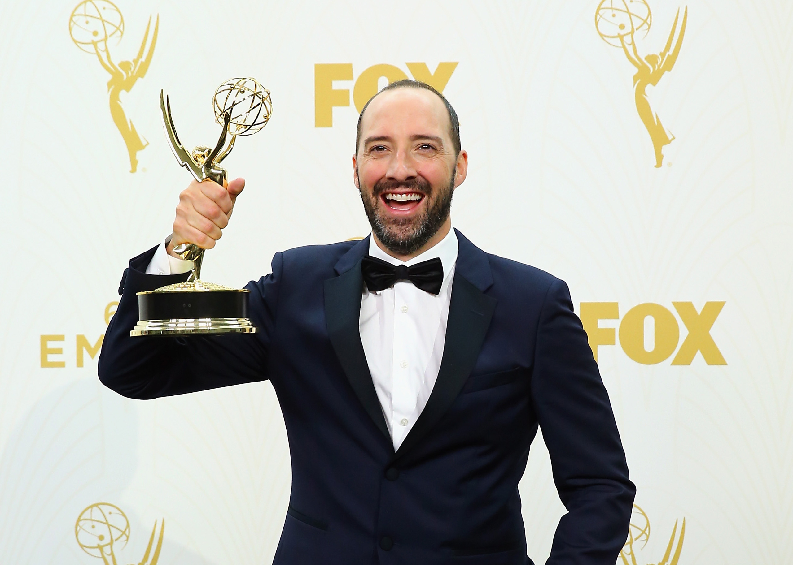 Tony Hale, winner of the award for Outstanding Supporting Actor in a Comedy Series for 'Veep', poses in the press room at the 67th Annual Primetime Emmy Awards at Microsoft Theater in Los Angeles on September 20, 2015. (Mark Davis—Getty Images)