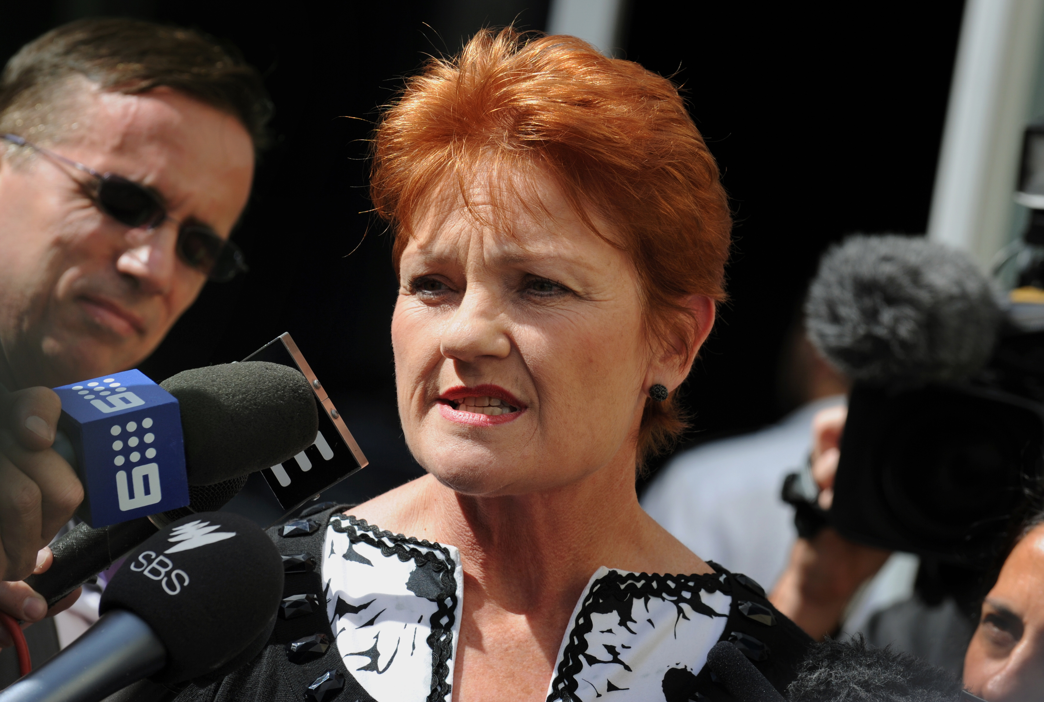 Australian politician Pauline Hanson speaks to the media in Sydney on April 12, 2011, after narrowly failing in her bid to win a seat in the New South Wales parliament (Greg Wood—AFP/Getty Images)