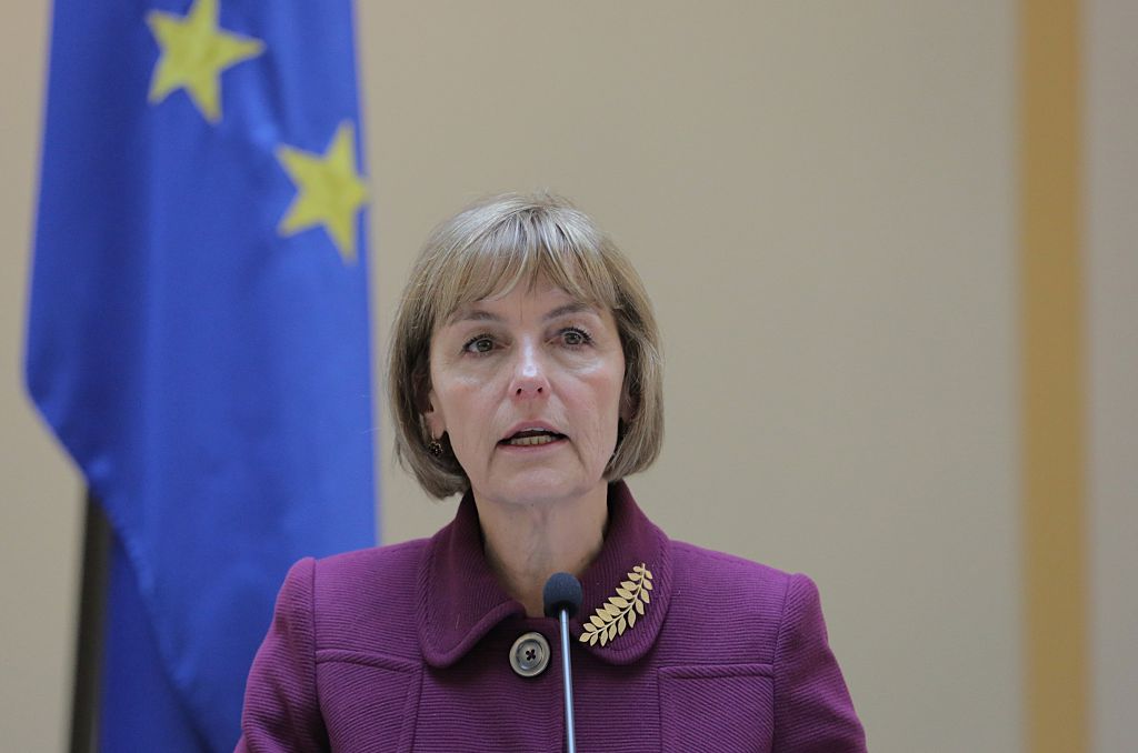 ZAGREB, CROATIA - APRIL 8: Croatian Deputy Prime Minister and Foreign Minister Vesna Pusic delivers a speech during a joint press conference with Kosovo's Deputy Prime Minister and Foreign Minister Hashim Thaci in Zagreb, Croatia on April 8, 2015. (Photo by Tomislav Pavlek/Anadolu Agency/Getty Images) (Anadolu Agency&mdash;Getty Images)