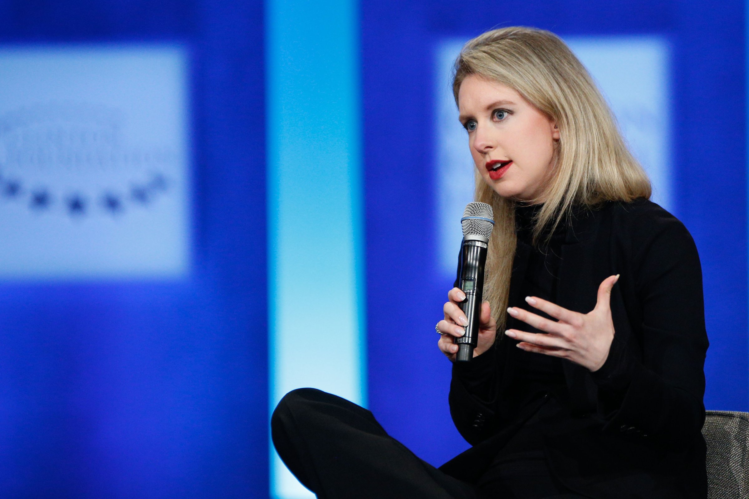 Elizabeth Holmes speaks on stage during the closing session of the Clinton Global Initiative 2015 in New York City on Sept. 29, 2015.
