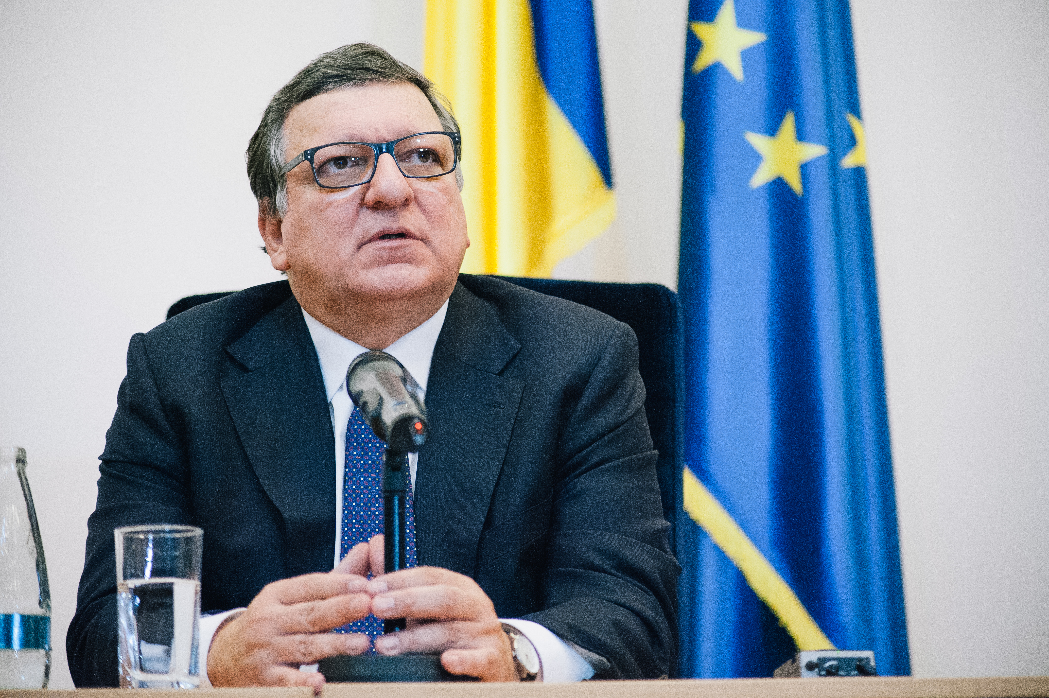 Jose Manuel Durao Barroso, former President of the European Commission, speaks at a press conference, after he received the title of Doctor Honoris Causa from The West University of Timisoara  on January 29, 2016 in Timisoara, Romania. (Ciprian Hord—Everyday Projects/Getty Images)