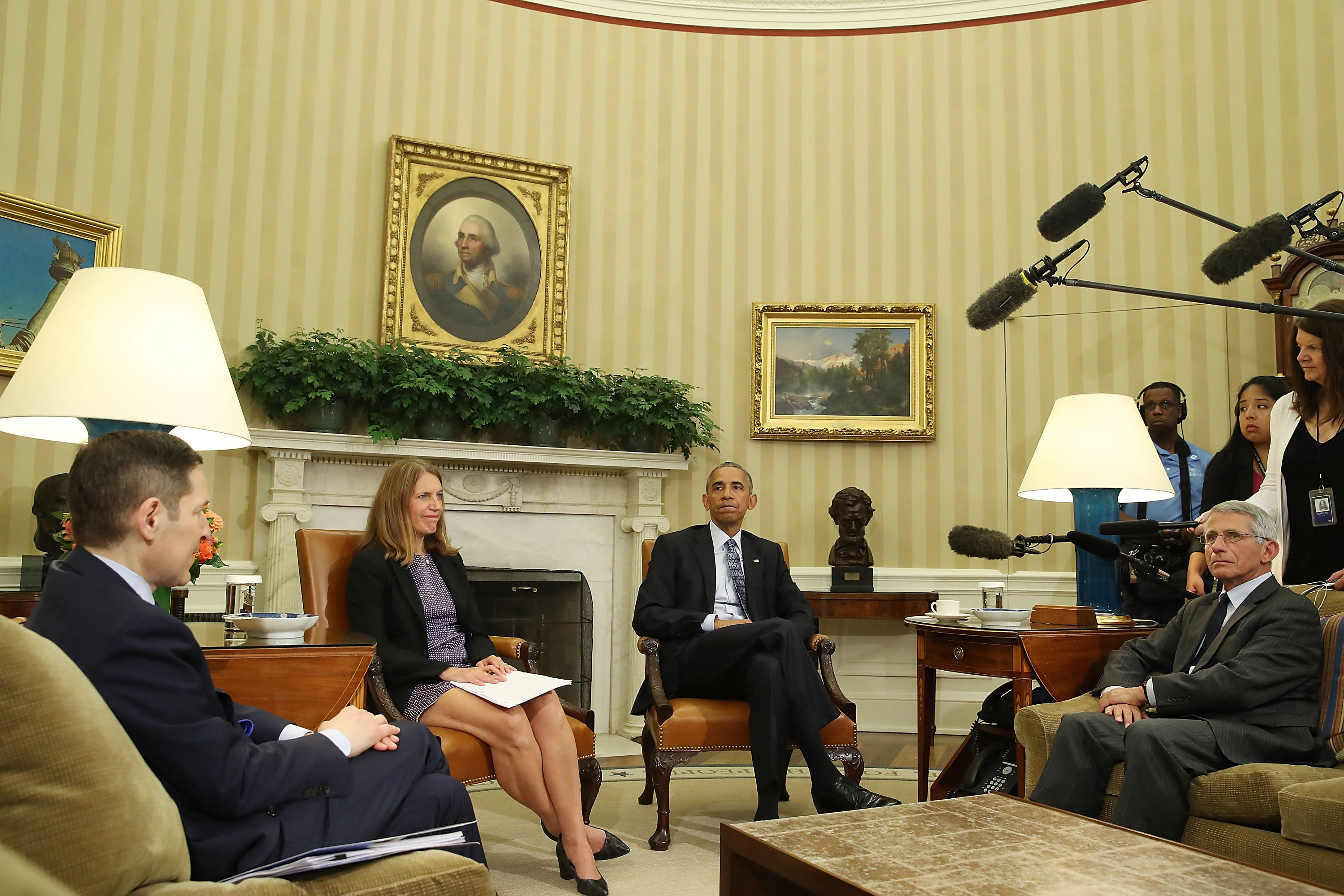U.S. President Barack Obama speaks about the Zika virus during a meeting with health officials in the Oval Office at the White House, July 1, 2016 in Washington, DC. President Obama urged Congress to pass a Zika virus funding bill before going on break. Also pictured are, Secretary of Health and Human Services Sylvia Mathews Burwell, (2-L), Director of NIH/NIAID Dr. Anthony Fauci, (R), Director of the Centers for Disease Control and Prevention Dr. Tom Frieden. (L). Mark Wilson&mdash;Getty Images (Mark Wilson&mdash;Getty Images)