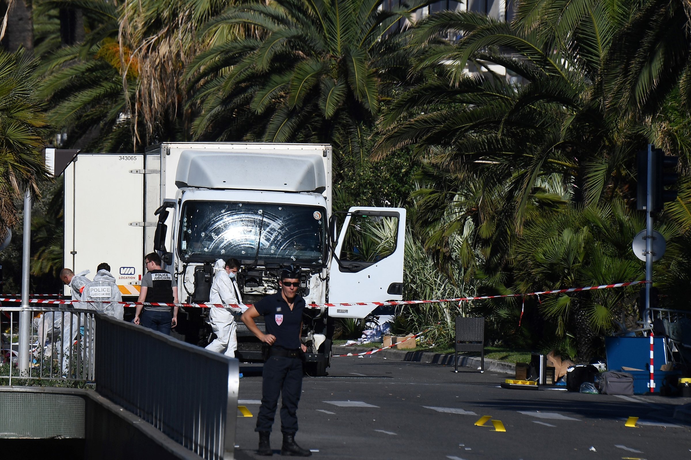 The truck driven by Mohamed Lahouaiej Bouhlel through a crowd watching a fireworks display in Nice, France, on July 14, 2016. Eighty-four people were killed.