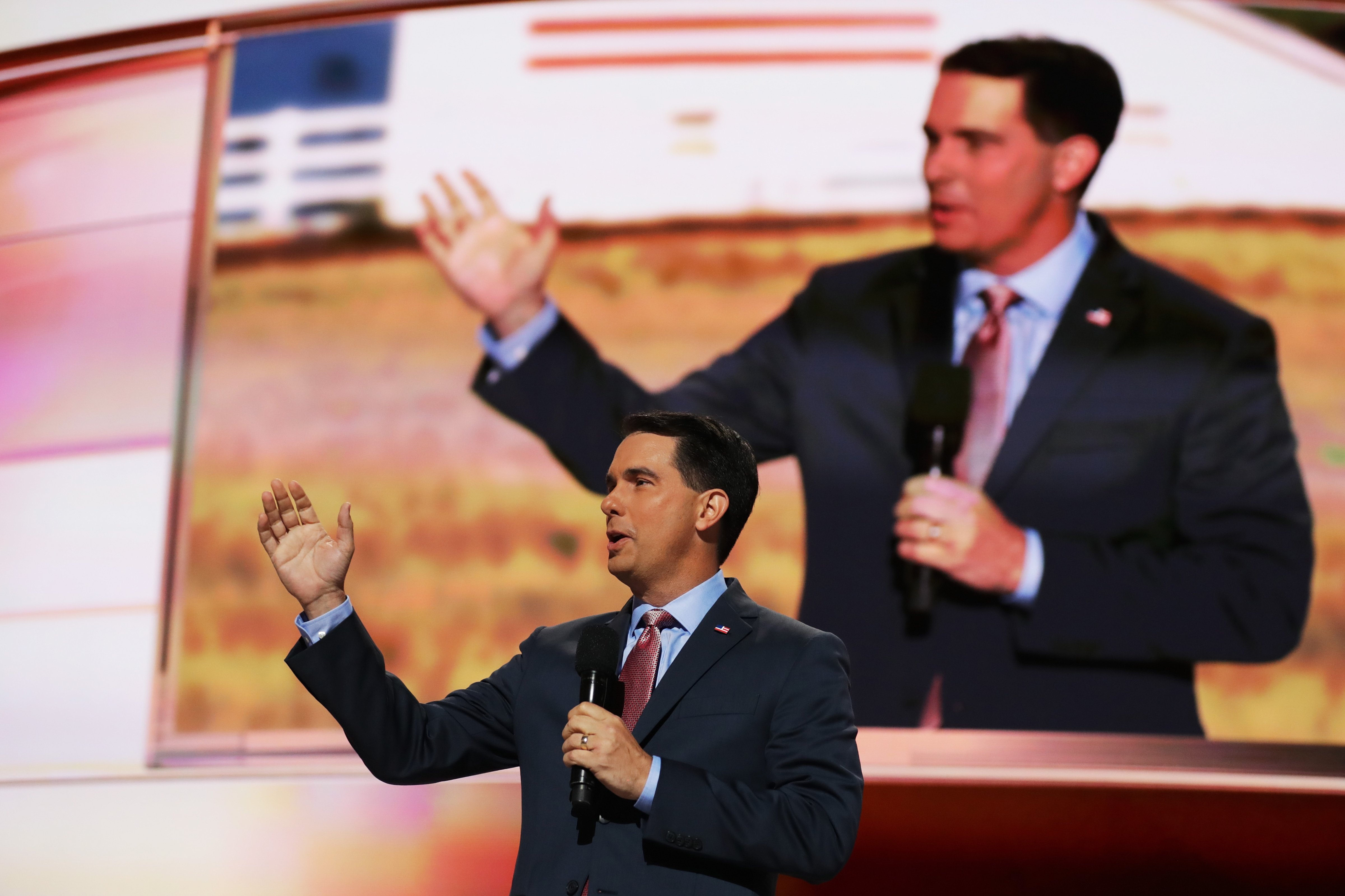 Wisconsin Gov. Scott Walker delivers a speech on the third day of the Republican National Convention on July 20, 2016 at the Quicken Loans Arena in Cleveland, Ohio. (Chip Somodevilla—Getty Images)