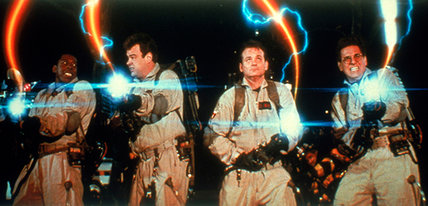 From left: Ernie Hudson, Dan Aykroyd, Bill Murray and Harold Ramis in <i>Ghostbusters</i>. (Columbia Pictures)