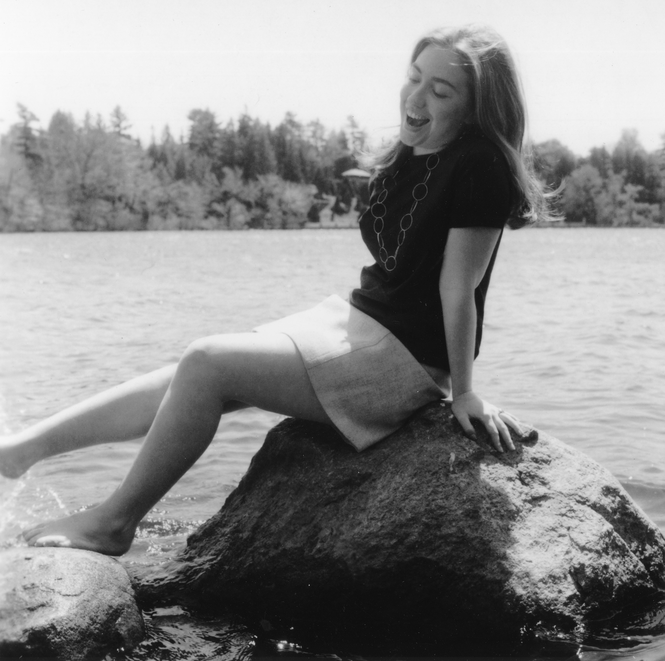 Hillary at Lake Waban on the Wellesley College Campus, 1969.