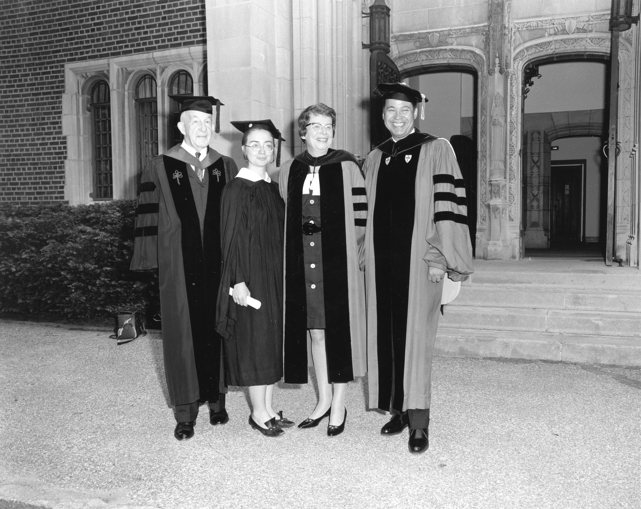 Hillary at commencement with Ruth M. Adams, president of Wellesley, and distinguished guests, 1969.