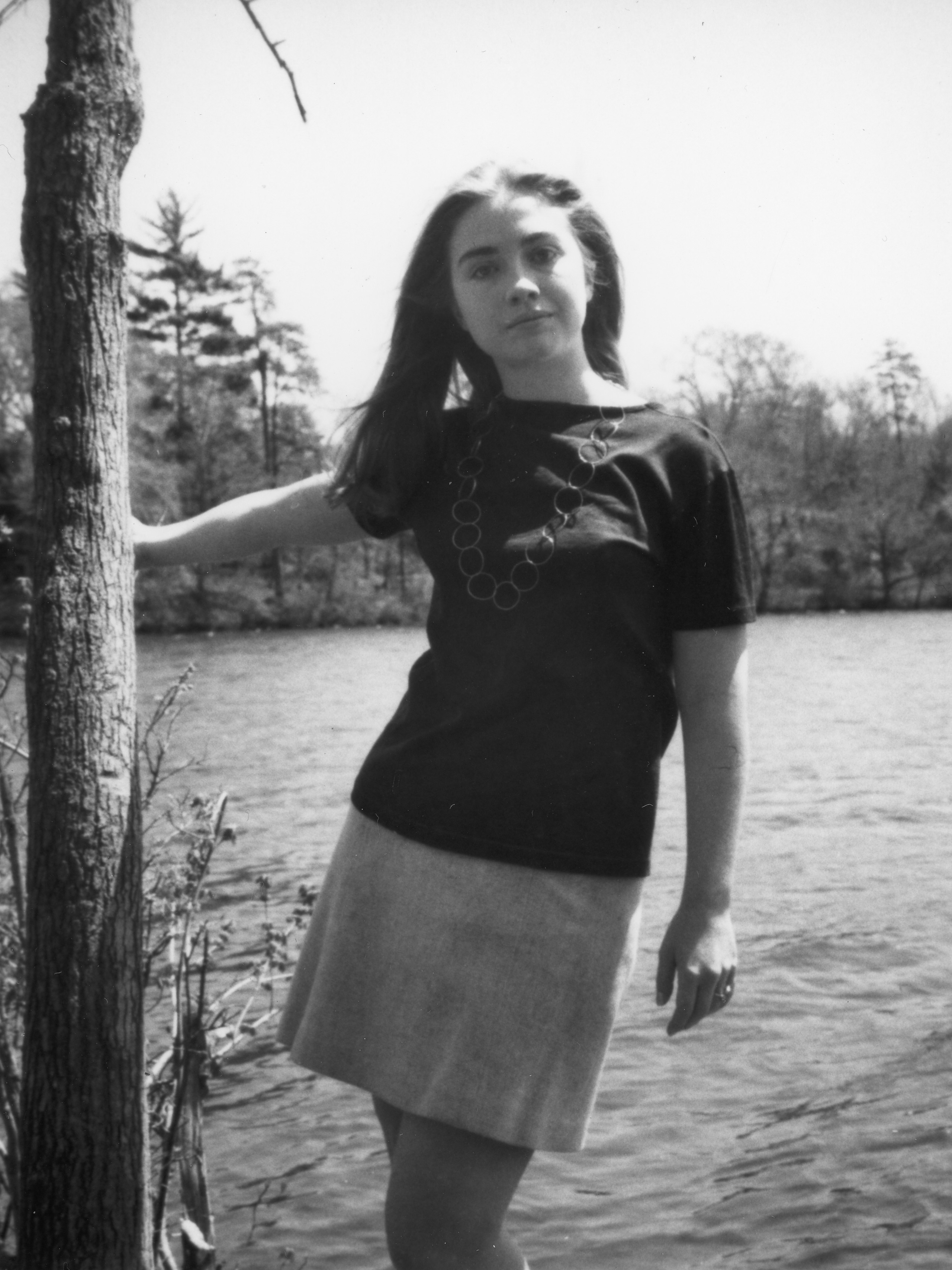 Hillary at Lake Waban on the Wellesley College Campus, 1969.