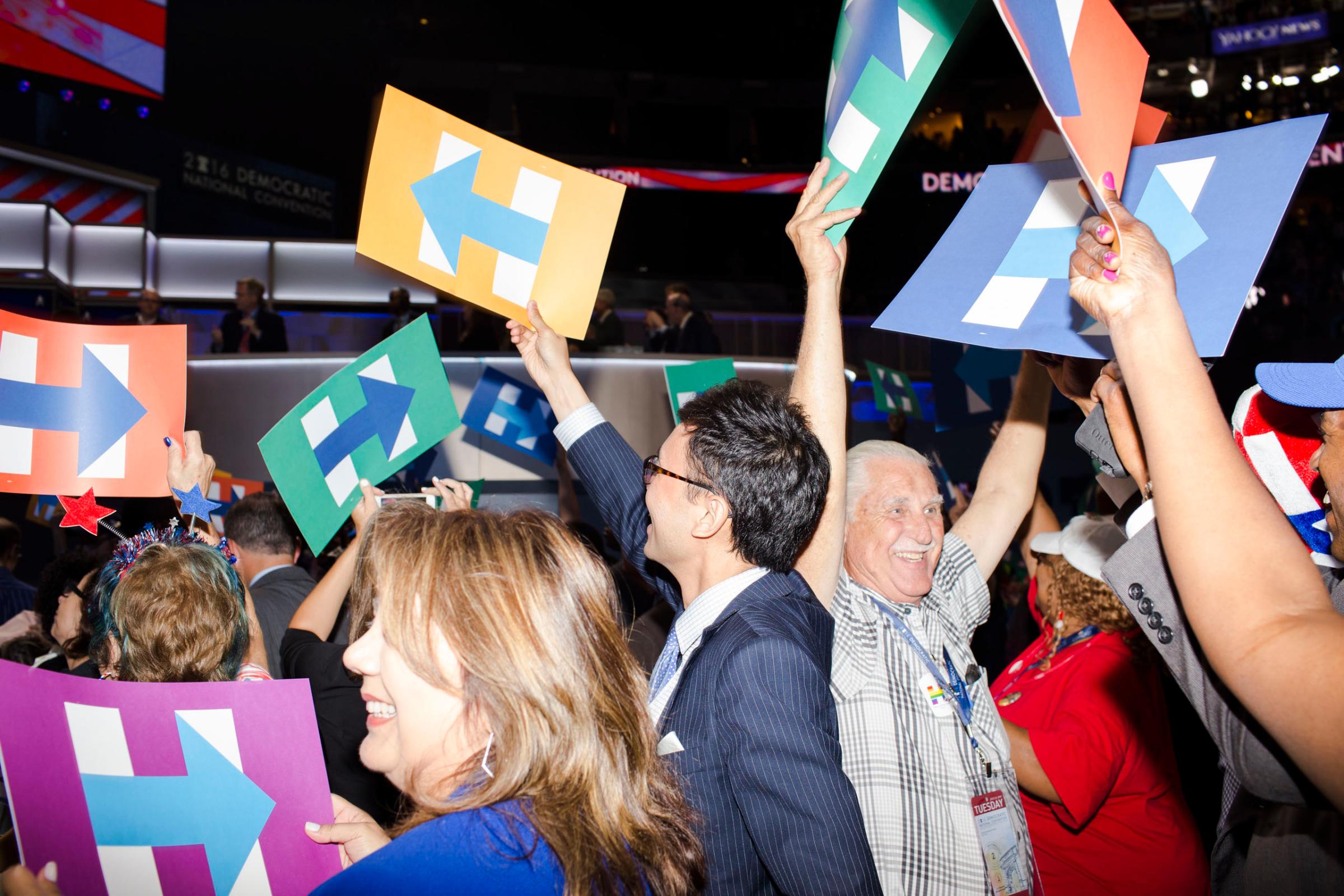 Reaction to Bernie endorsing Hillary at the 2016 Democratic National Convention in Philadelphia on Tuesday, July 26, 2016.