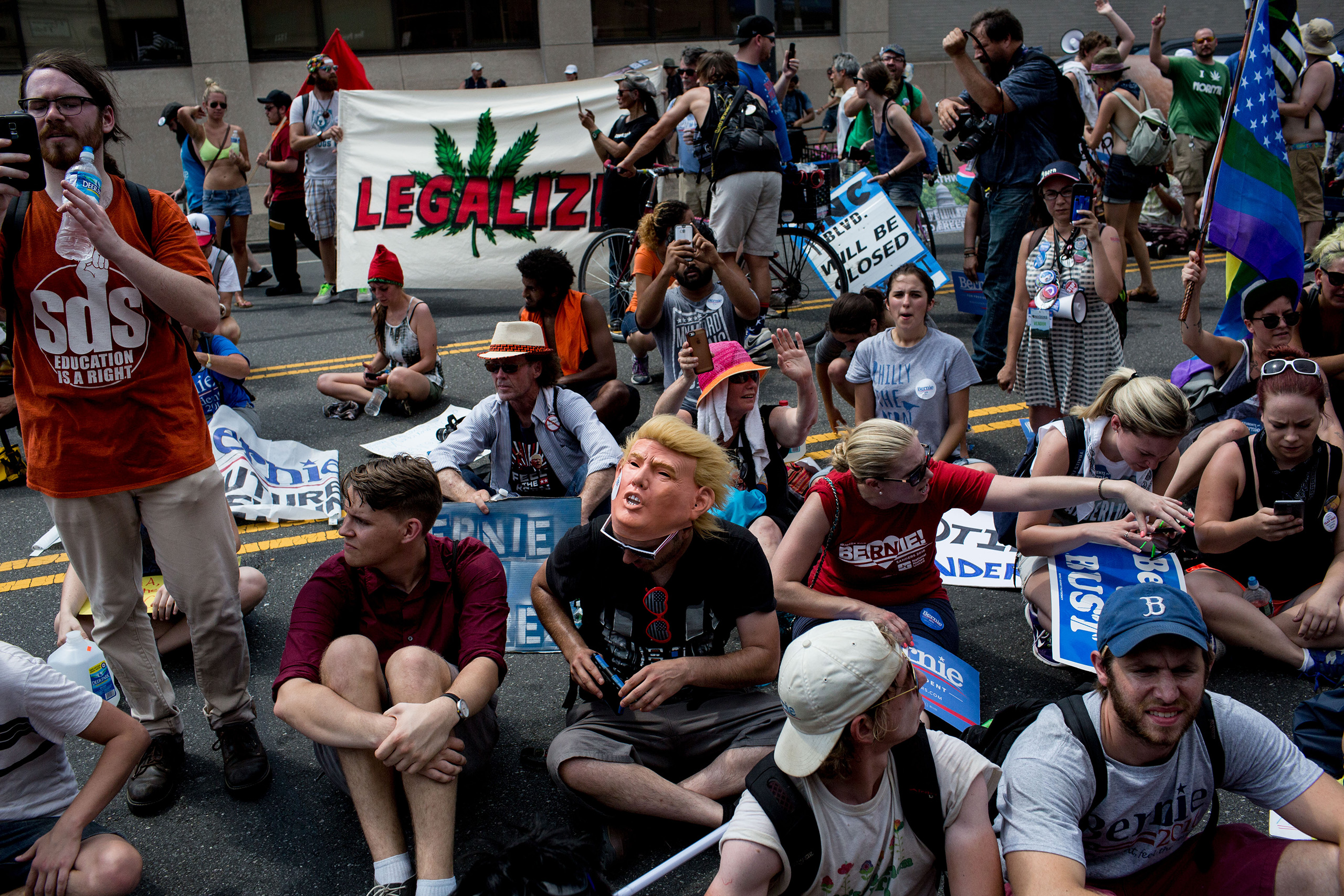 Protesters march from City Hall to the Democratic National Convention at the Wells Fargo Center on July 25, 2016 in Philadelphia, PA.