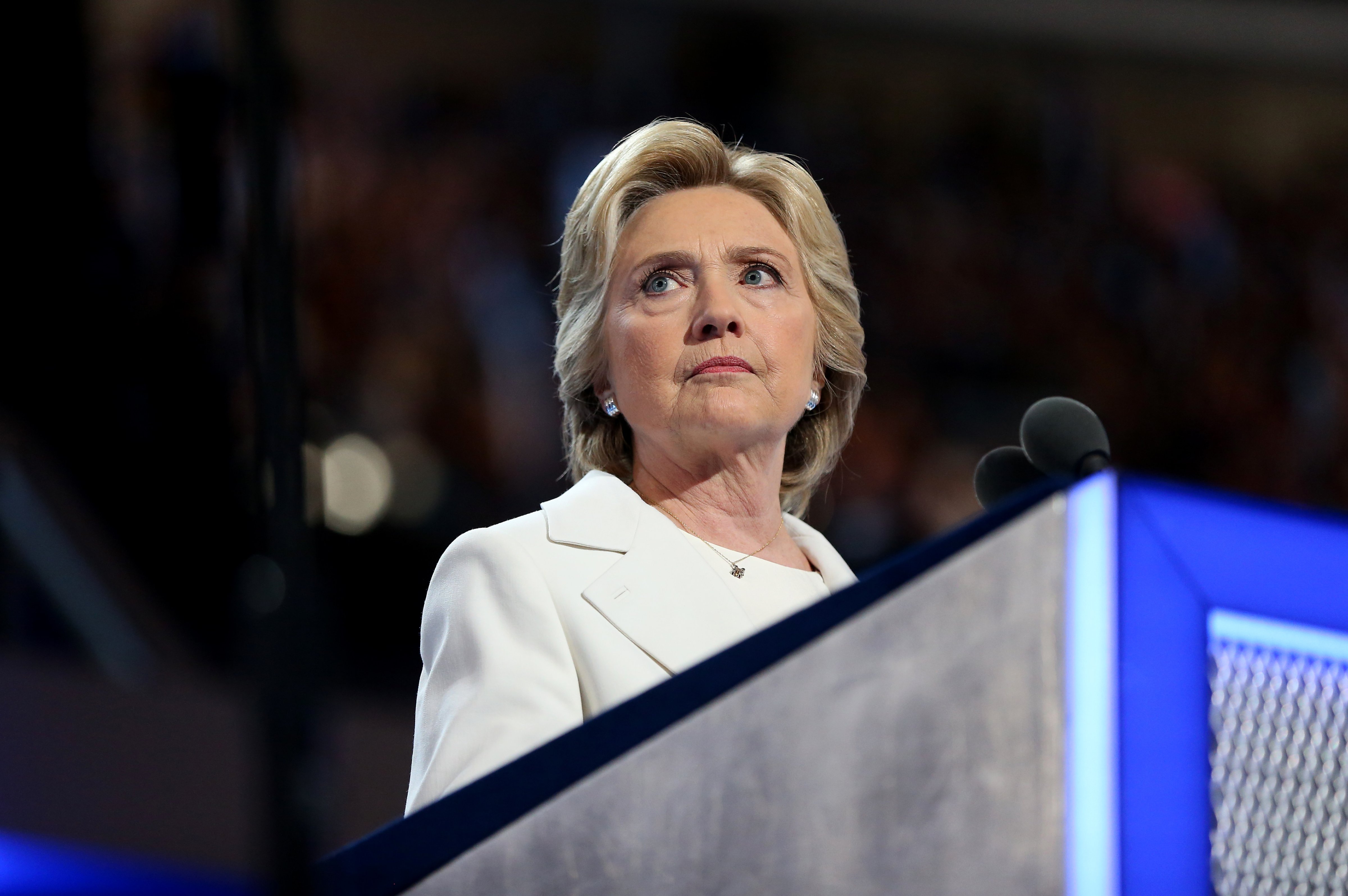 Hillary Clinton, 2016 Democratic presidential nominee, pauses during her speech at the Democratic National Convention on  July 28, 2016. (Bloomberg/Getty Images)