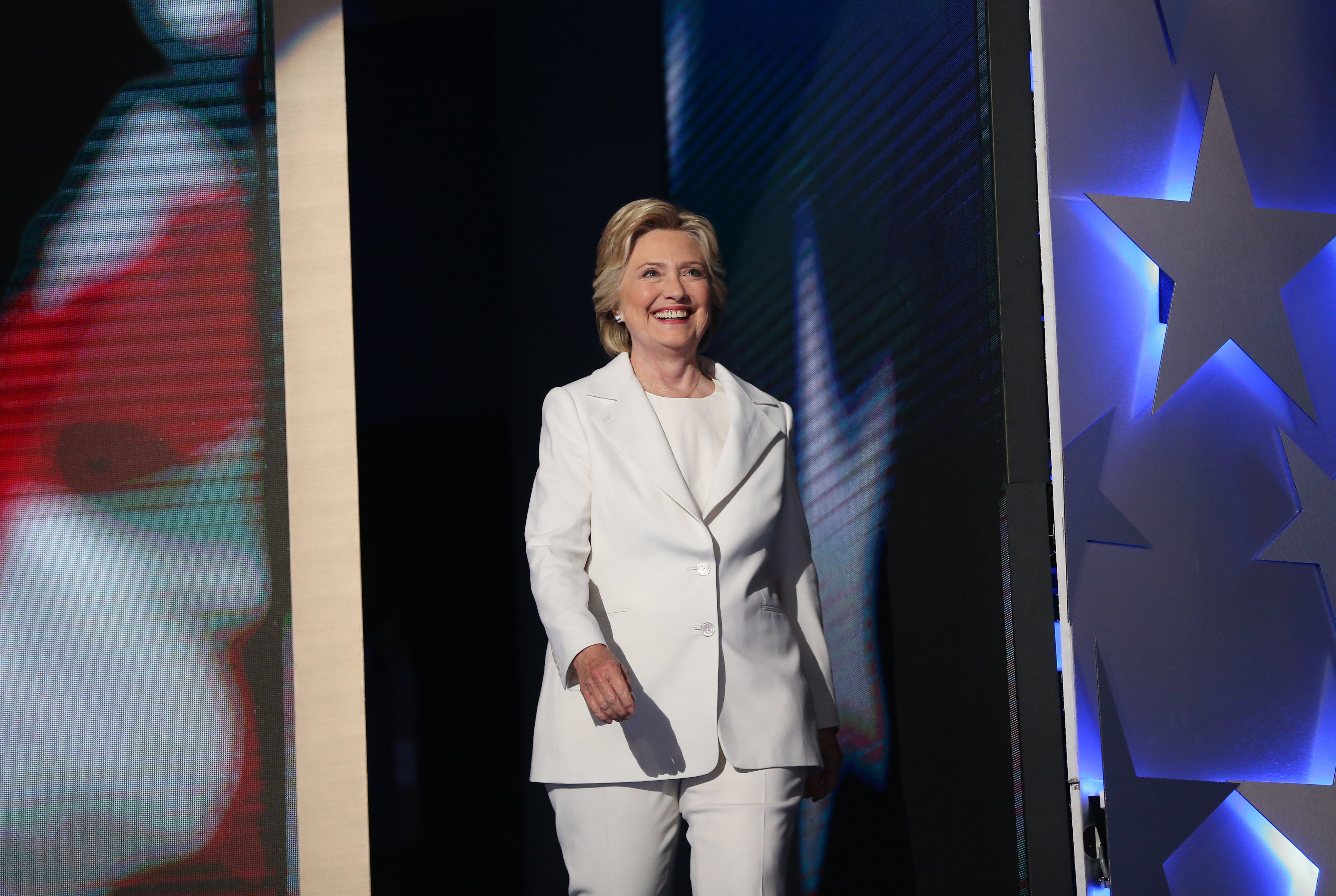 Hillary Clinton, 2016 Democratic presidential nominee, smiles while arriving on stage during the Democratic National Convention (DNC) in Philadelphia, Pennsylvania, U.S., on Thursday, July 28, 2016. Division among Democrats has been overcome through speeches from two presidents, another first lady and a vice-president, who raised the stakes for their candidate by warning that her opponent posed an unprecedented threat to American diplomacy. Photographer: Daniel Acker/Bloomberg via Getty Images (Daniel Acker&mdash;Bloomberg/Getty Images)