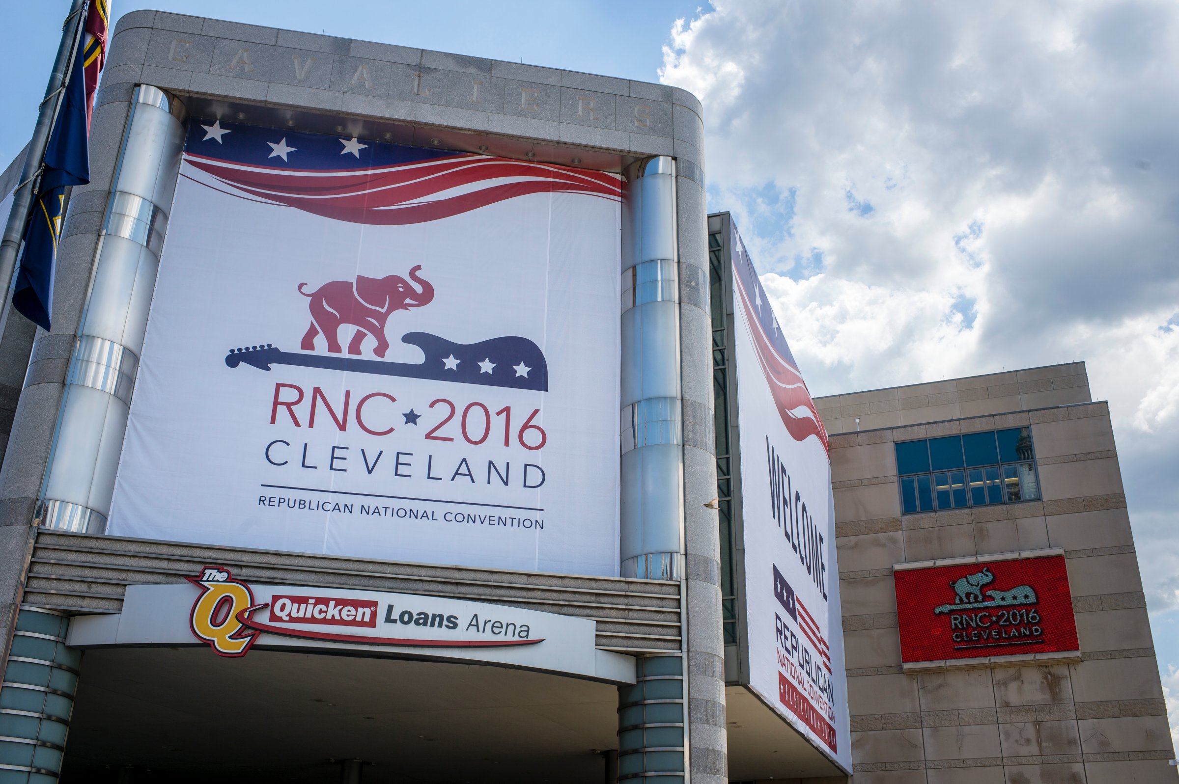 Quicken Loans Arena is decorated to welcome the Republican National Convention on July 11, 2016 in Cleveland, Ohio.