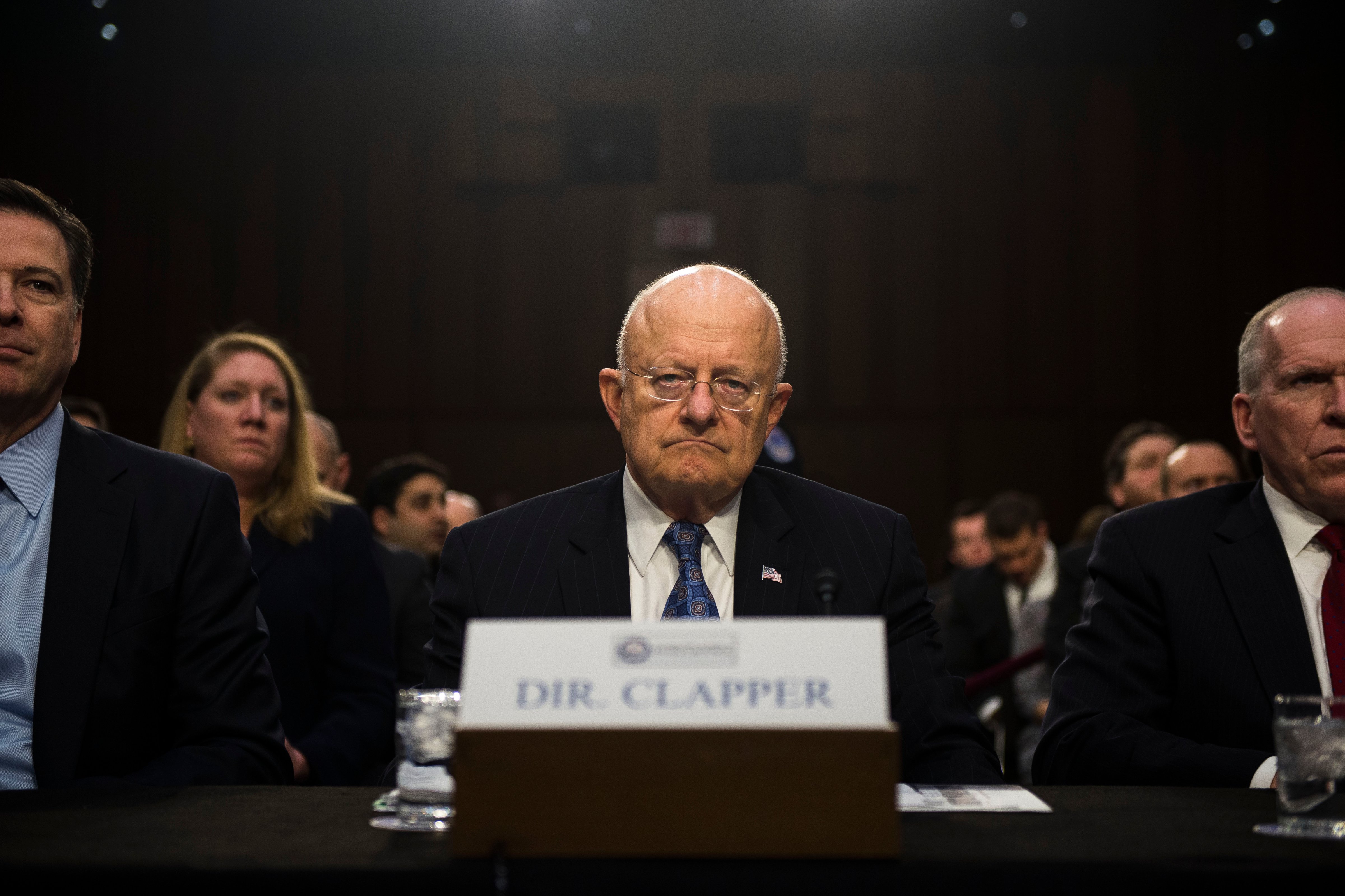 Director of National Intelligence James Clapper waits for the Senate (Select) Intelligence Committee hearing on worldwide threats to America and its allies to begin at the Hart Senate Building on Feb. 9, 2016 in Washington, D.C. (Gabriella Demczuk/Getty Images)