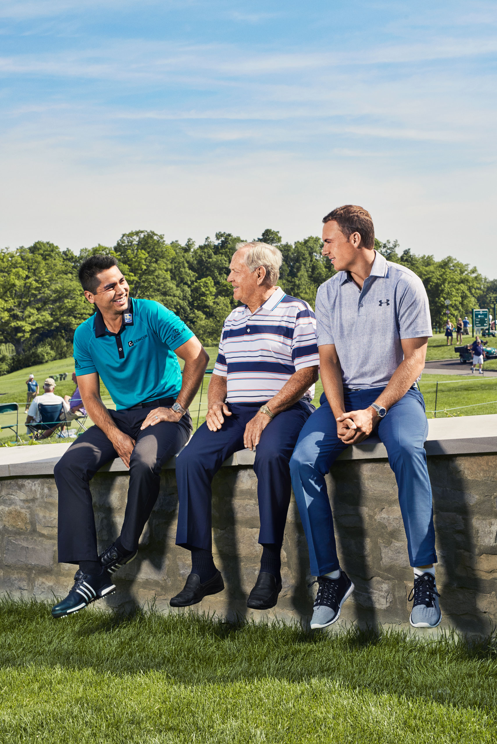 From left: Day, Nicklaus and Spieth banter during practice rounds at the Memorial Tournament in Ohio