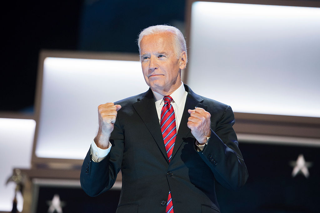 Vice President Joe Biden appears on stage at the Wells Fargo Center in Philadelphia, Pa., on the third day of the Democratic National Convention, July 27, 2016. (Tom Williams&mdash;CQ-Roll Call,Inc.)